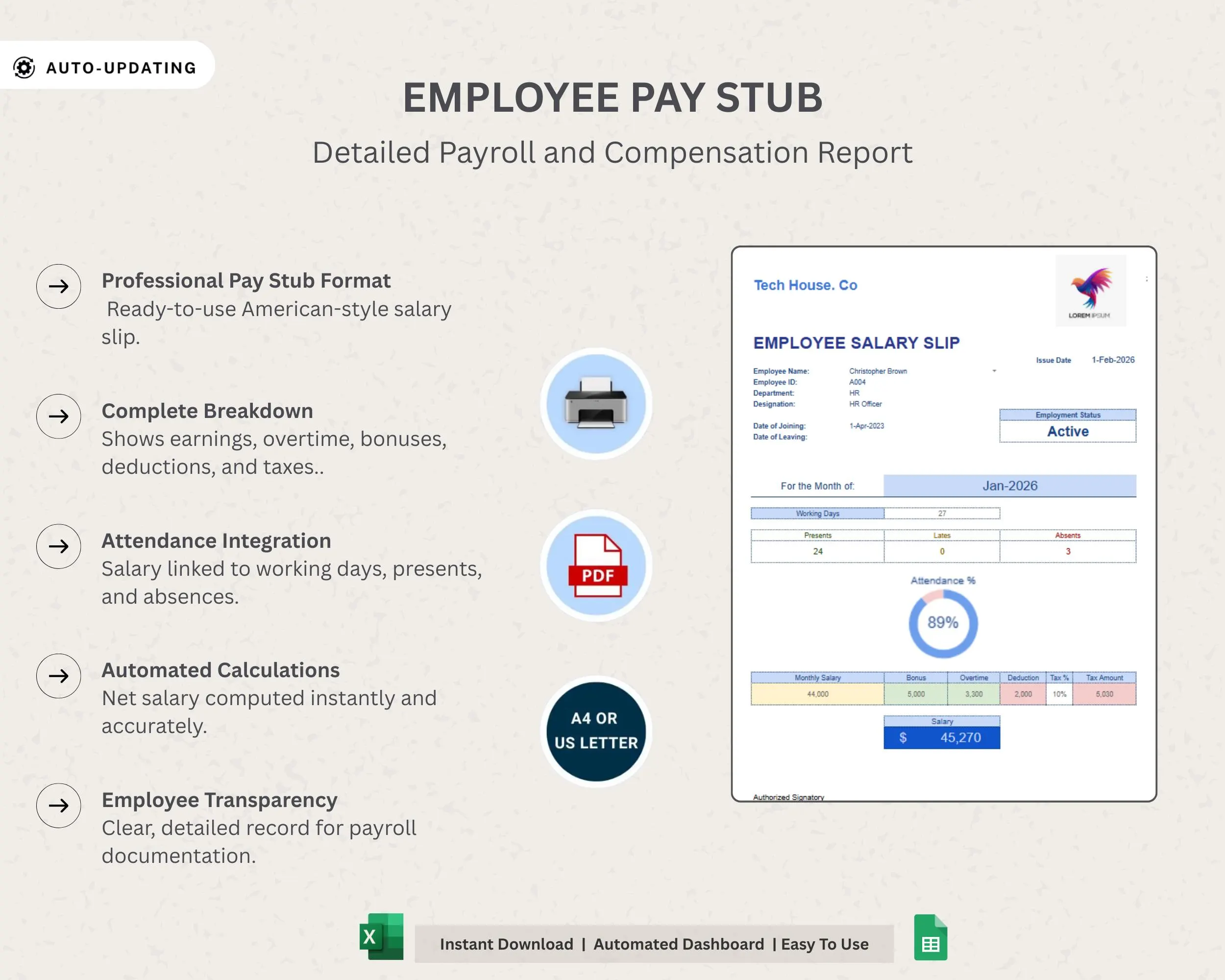 HR Dashboard, Payroll Spreadsheet, HR Templates, Attendance Tracker, Employee Database, Payroll Template Sheet, Employee Management Excel - image 2