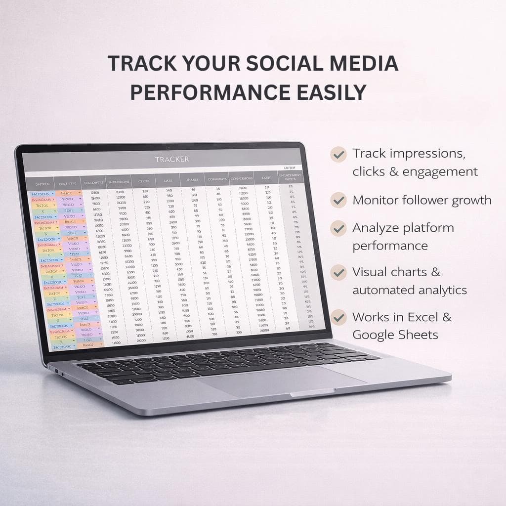 Social Media Analytics Tracker, content planner google sheet template, marketing analytics, social media planner (Excel Google Sheets) - image 2