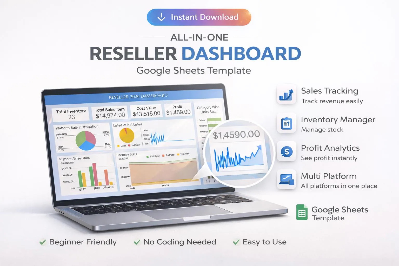 Reseller Spreadsheet Template, Resale Business Planner, Reseller Bookkeeping, Product Inventory Management, Reseller Tools Reseller Tracker