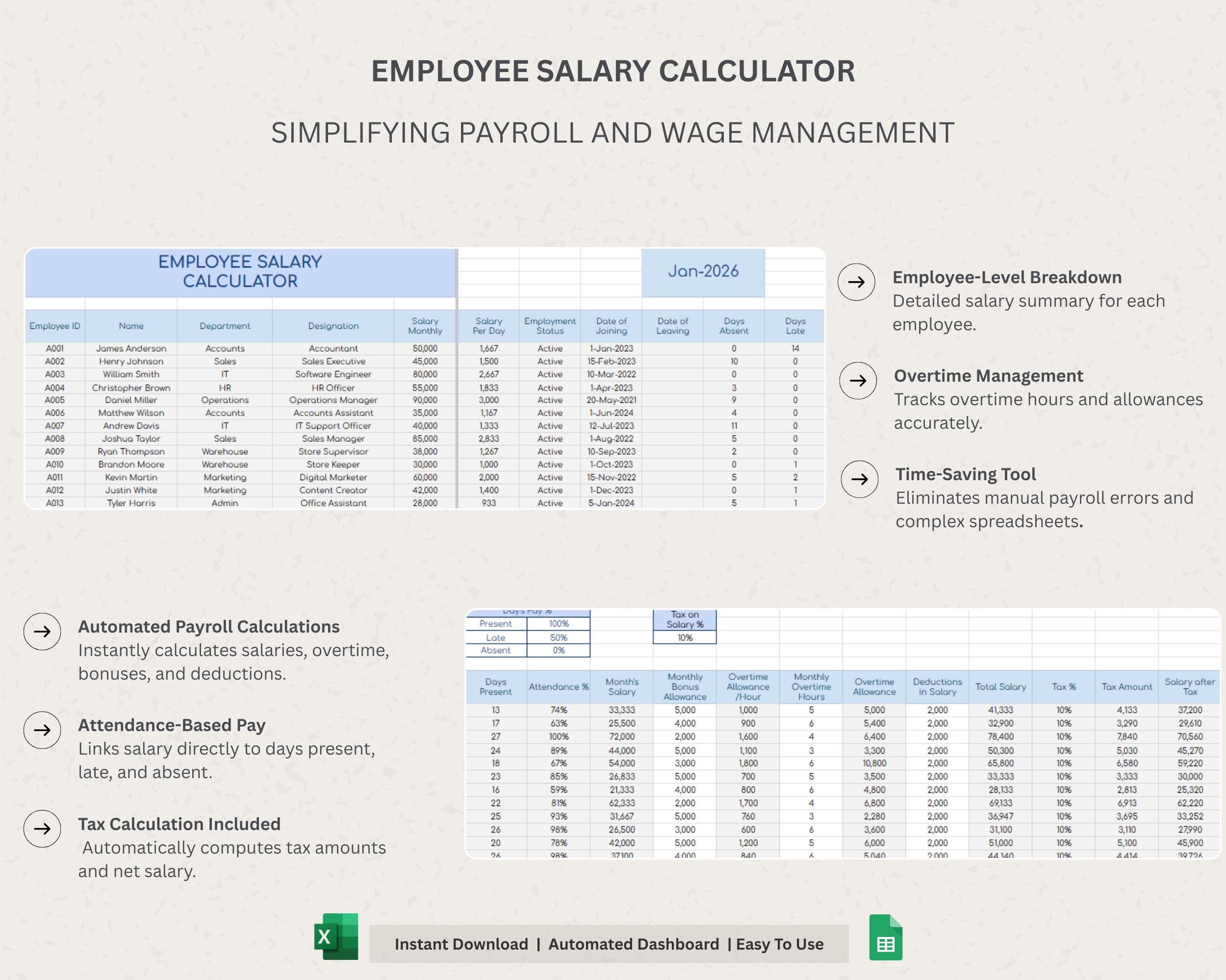 HR Dashboard, Payroll Spreadsheet, HR Templates, Attendance Tracker, Employee Database, Payroll Template Sheet, Employee Management Excel - image 4