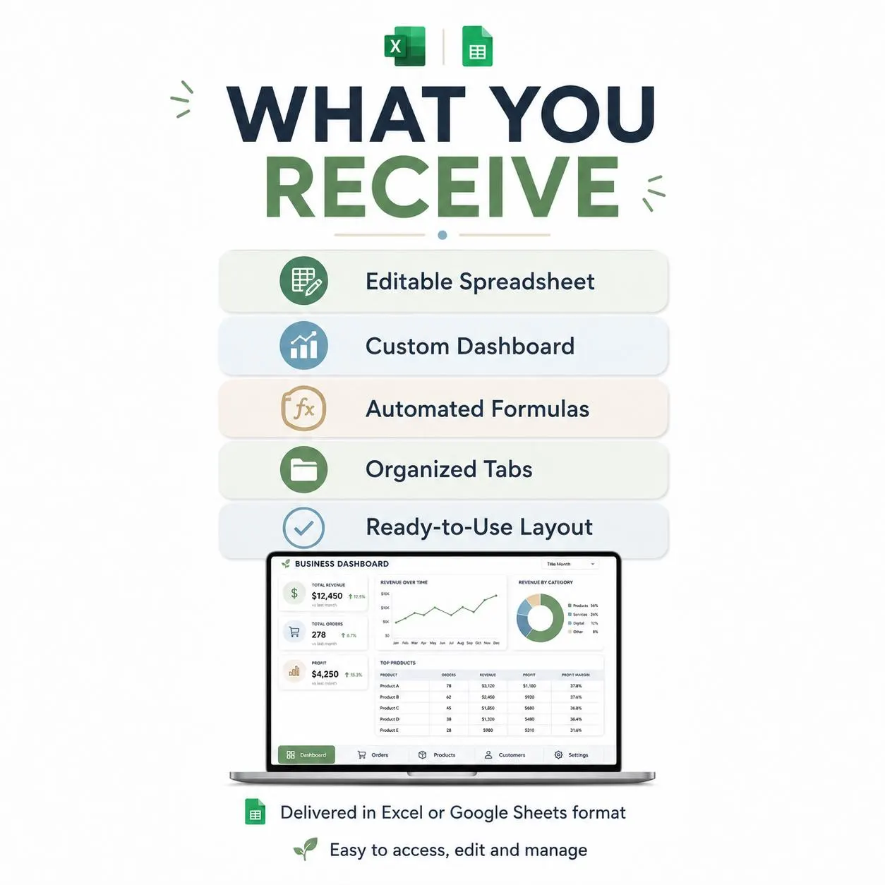 Custom Google Sheets & Excel Dashboard, Custom Spreadsheet Planner, Small Business KPI Dashboard, Custom Development Service - image 4