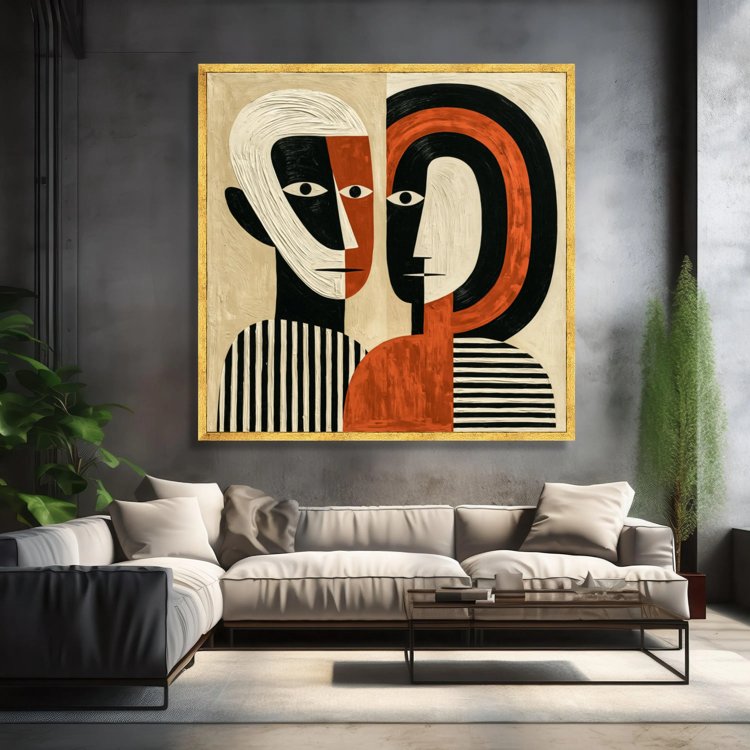 Abstract Faces Canvas Wall Art, Modern Geometric Portrait, Bold Color Contrast, Contemporary Home Decoration, Unique Wall Art Design - image 3