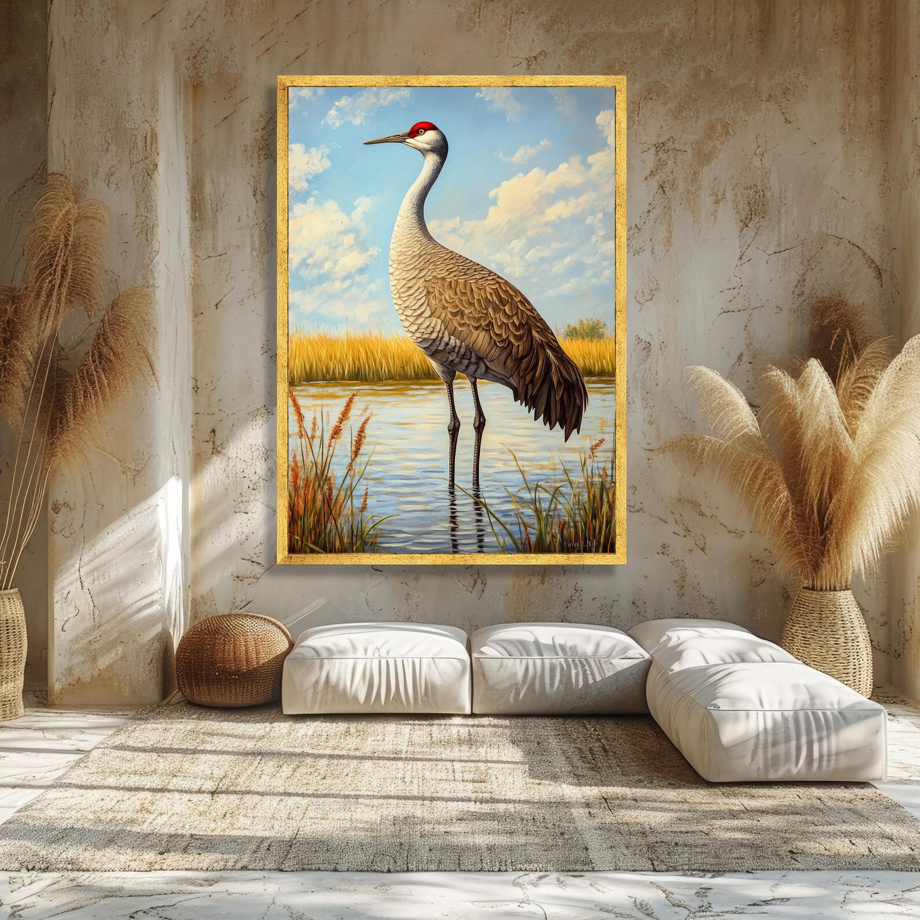 Majestic Sandhill Crane Canvas, Nature Wildlife Wall Art, Bird Scene Painting, Marshland Landscape Canvas, Home Decor Ready to Hang - image 3
