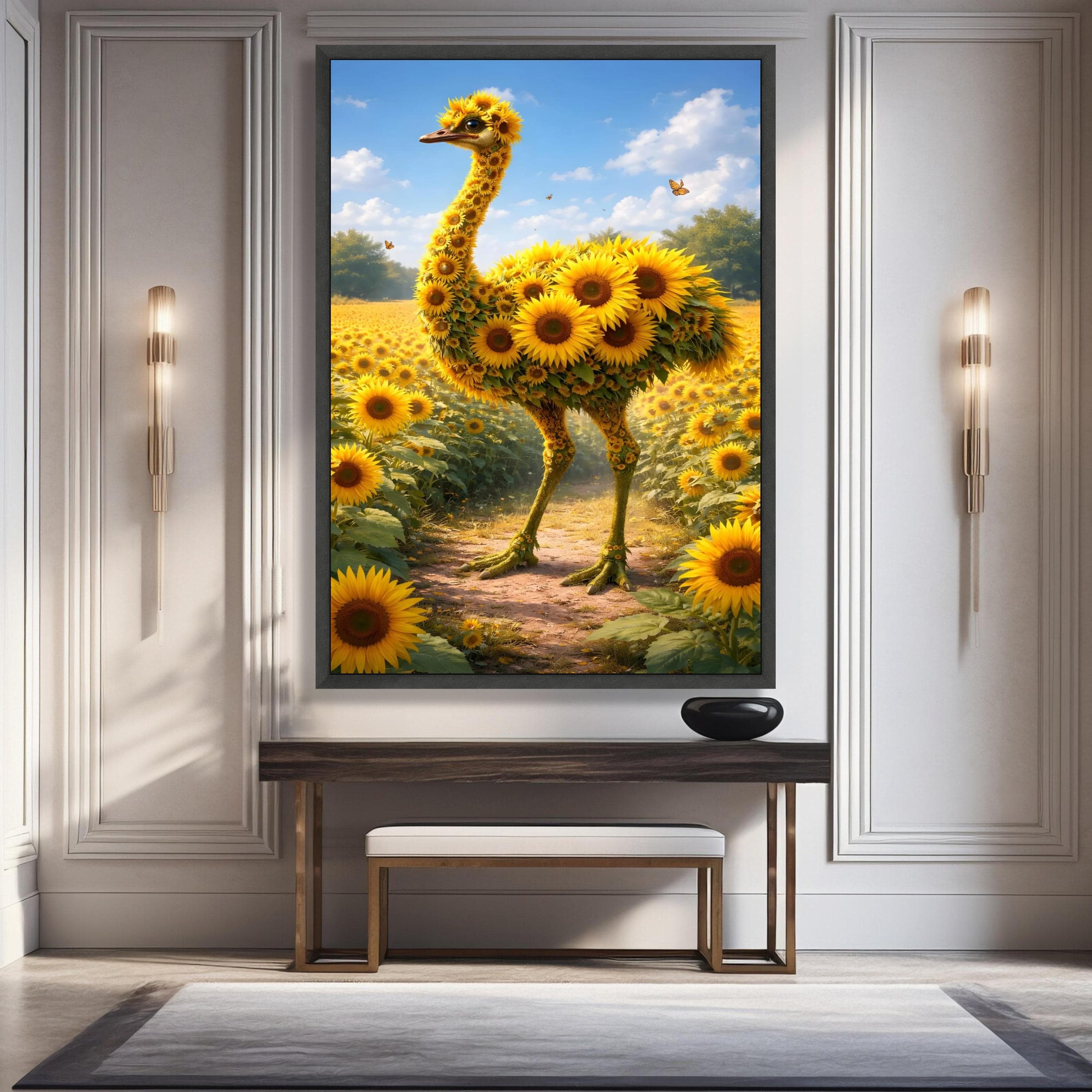 Whimsical Sunflower Ostrich Canvas, Floral Animal Art, Bright Nature Wall Decor, Garden Scene Canvas, Summer Flower Canvas - image 4