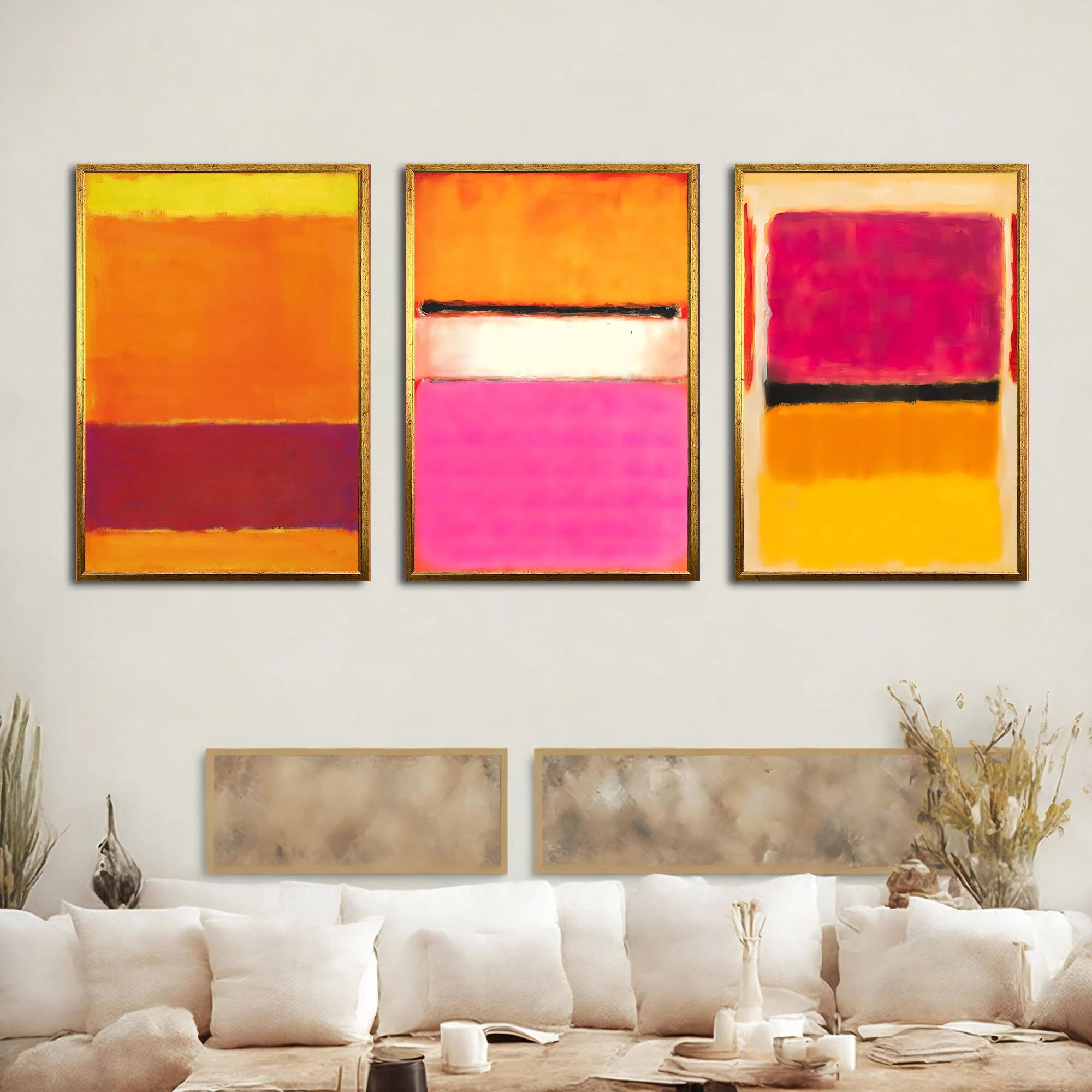 Mark Rothko Set Of 3 Canvas Red-Orange Mix Color Art Reproduction, Mark Rothko Reproduction, Abstract Canvas Wall Art, Modern Minimal Art - image 4