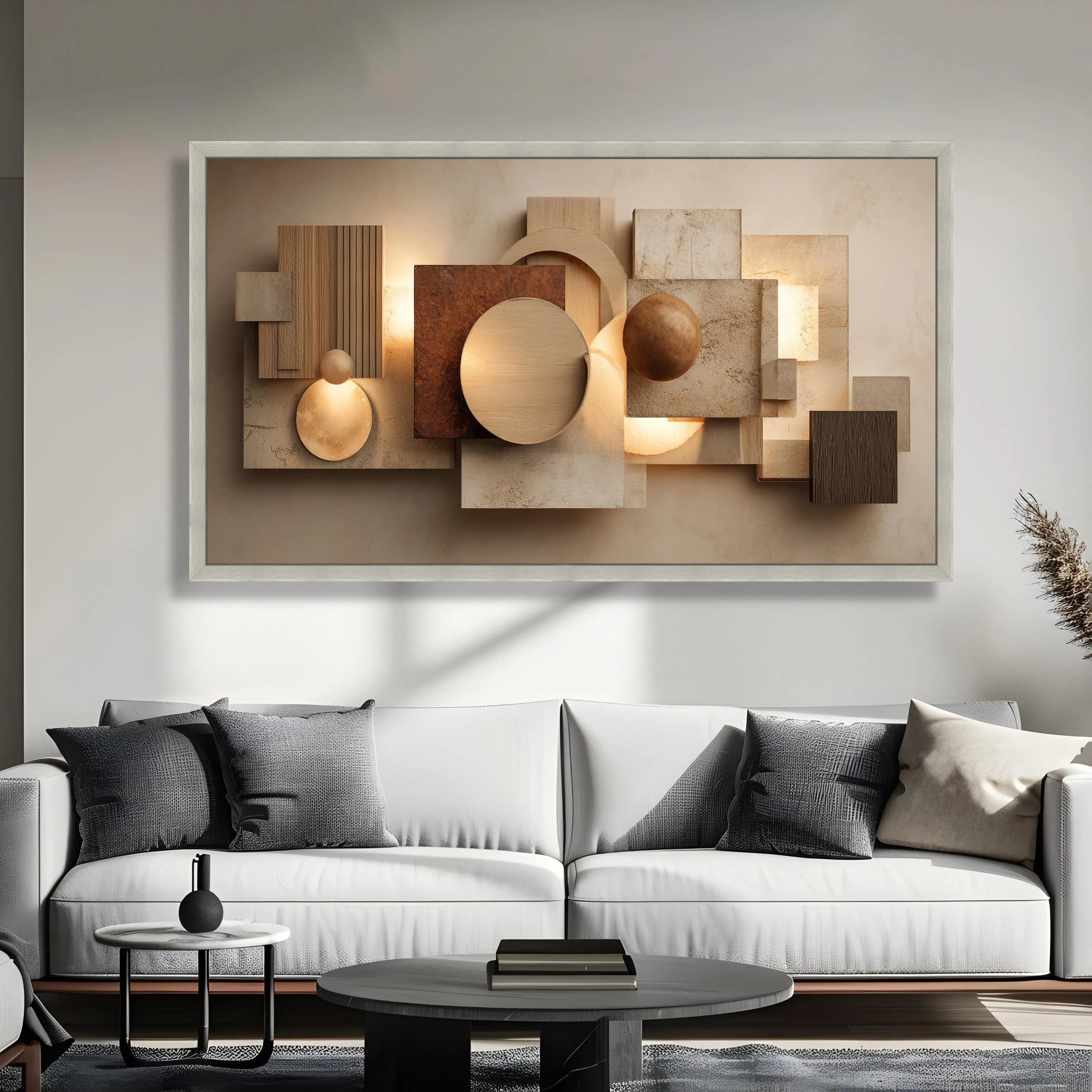 Modern Geometric Abstract Canvas, 3D Shapes Wall Art, Textured Neutral Tones Canvas, Contemporary Home Decor, Ready to Hang - image 5