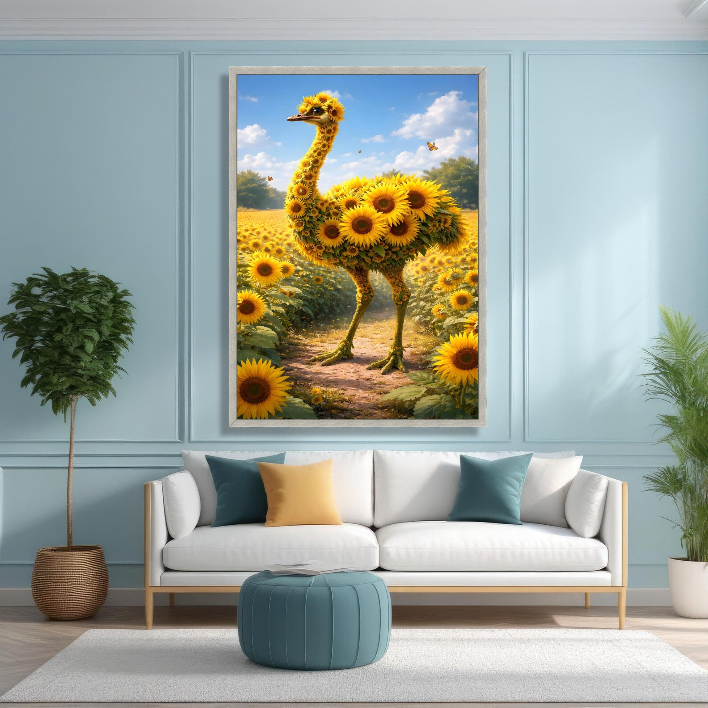 Whimsical Sunflower Ostrich Canvas, Floral Animal Art, Bright Nature Wall Decor, Garden Scene Canvas, Summer Flower Canvas - image 5