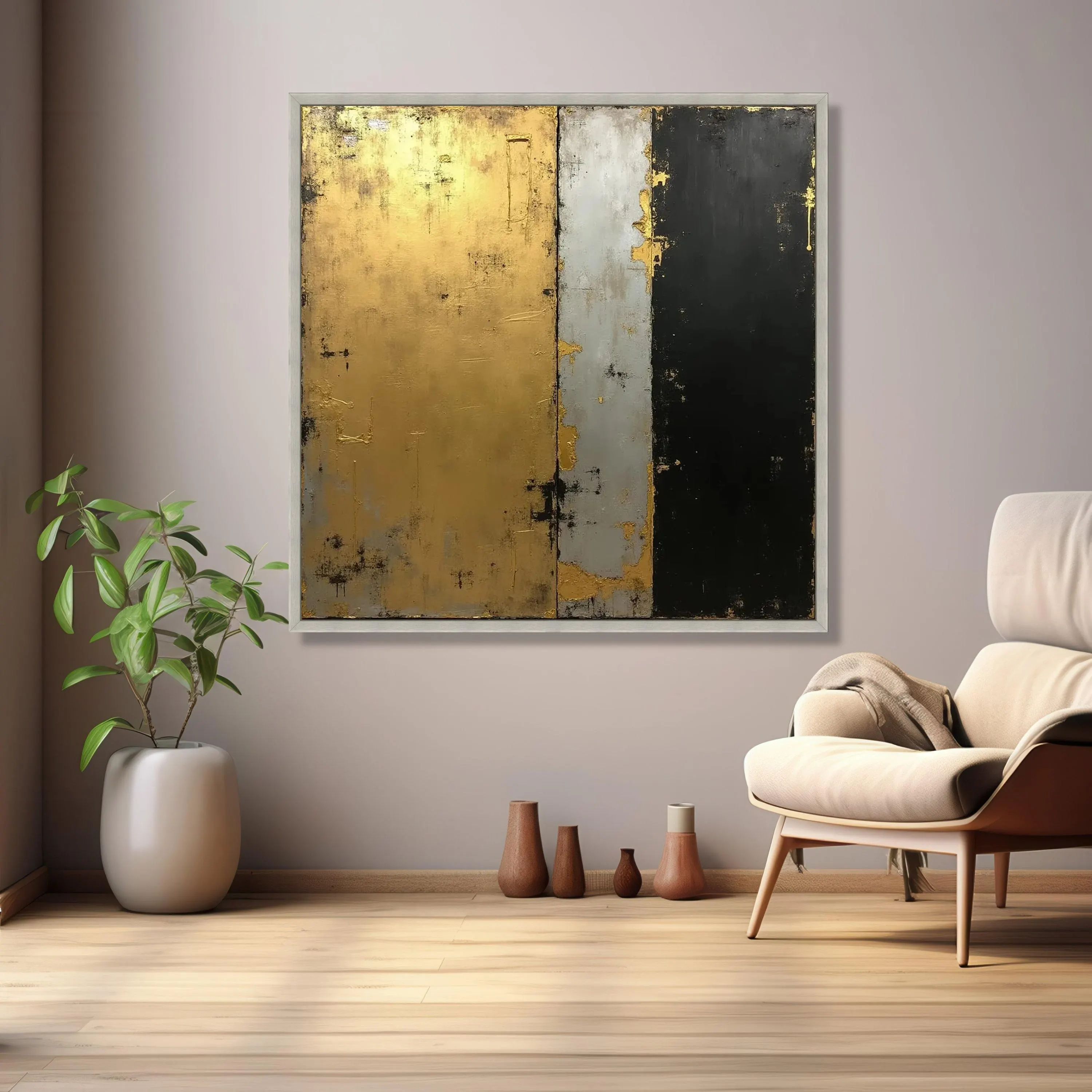 Elegant Gold Black Grey Abstract Canvas, Modern Geometric Wall Art, Contemporary Home Decor, Large Panel Canvas, Minimalist Painting Design - image 5