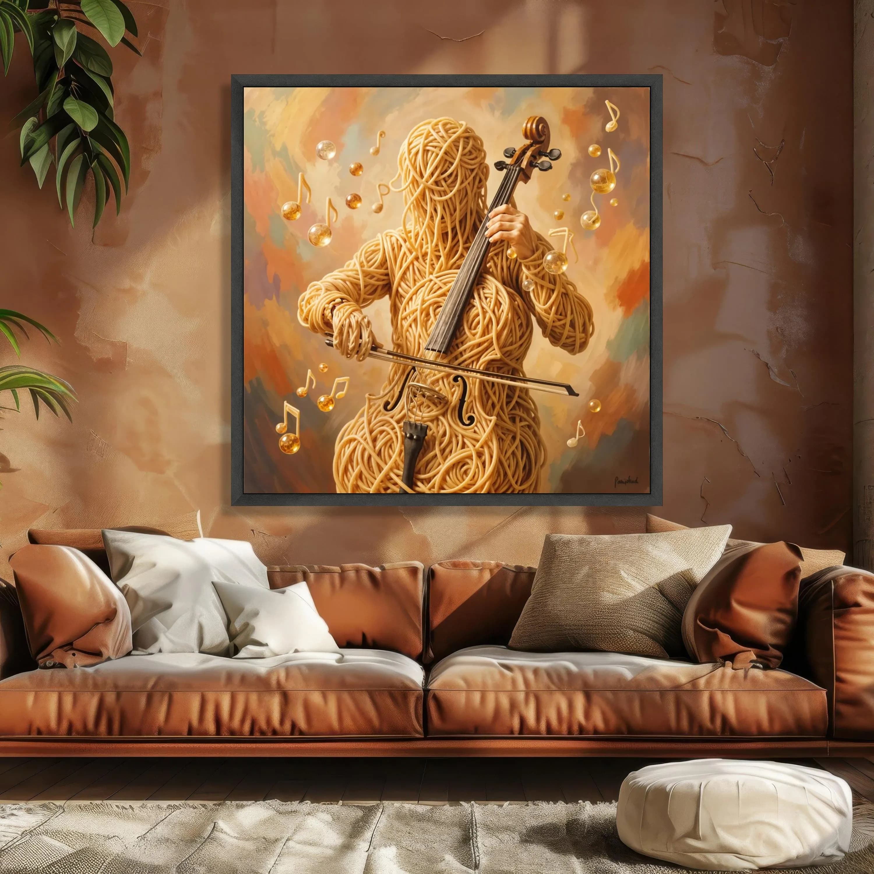Surreal Spaghetti Musician Canvas, Violin Player Wall Art, Creative Pasta Art, Unique Instrument Canvas, Modern Abstract Home Decor - image 4