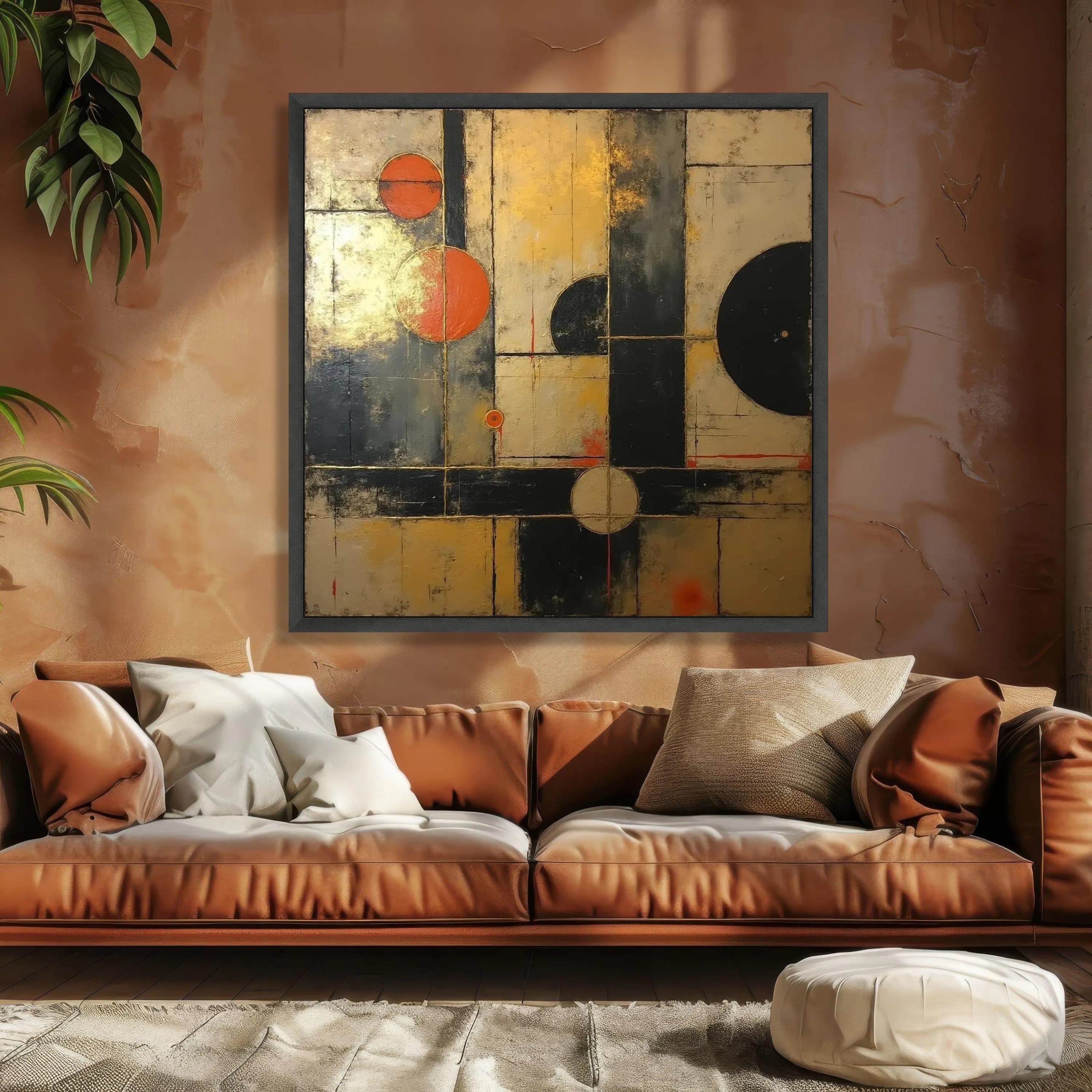 Modern Geometric Abstract Canvas, Bold Circles Wall Art, Contemporary Home Decor, Black and Orange Canvas Art, Square Wall Hanging Design - image 4