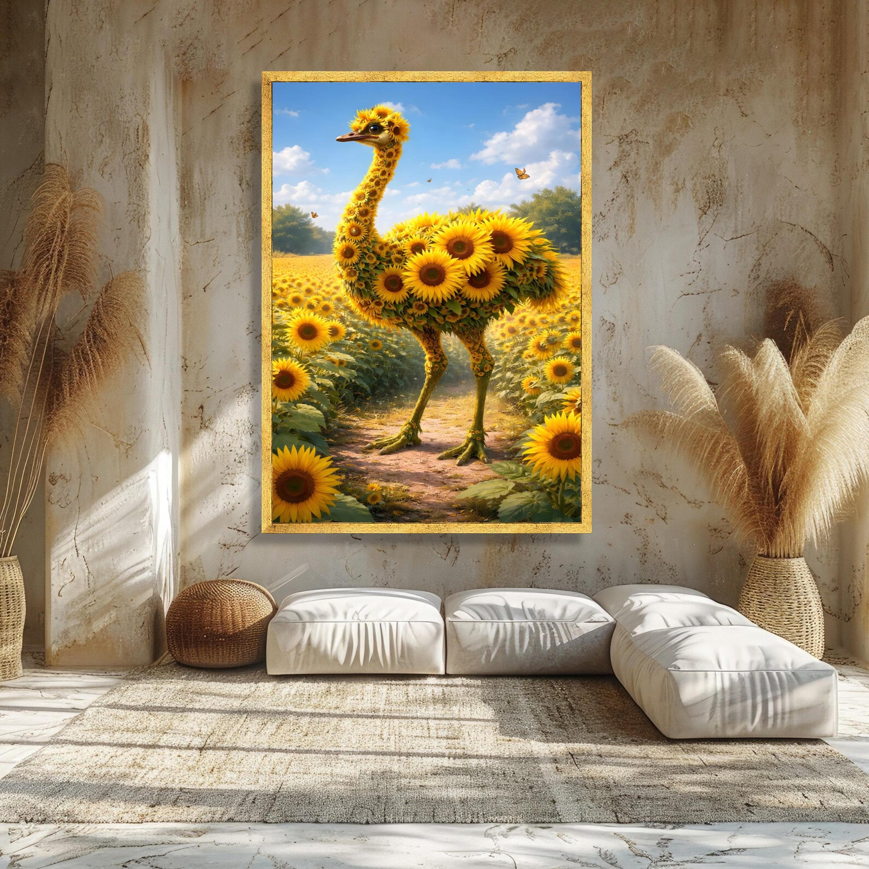 Whimsical Sunflower Ostrich Canvas, Floral Animal Art, Bright Nature Wall Decor, Garden Scene Canvas, Summer Flower Canvas - image 3