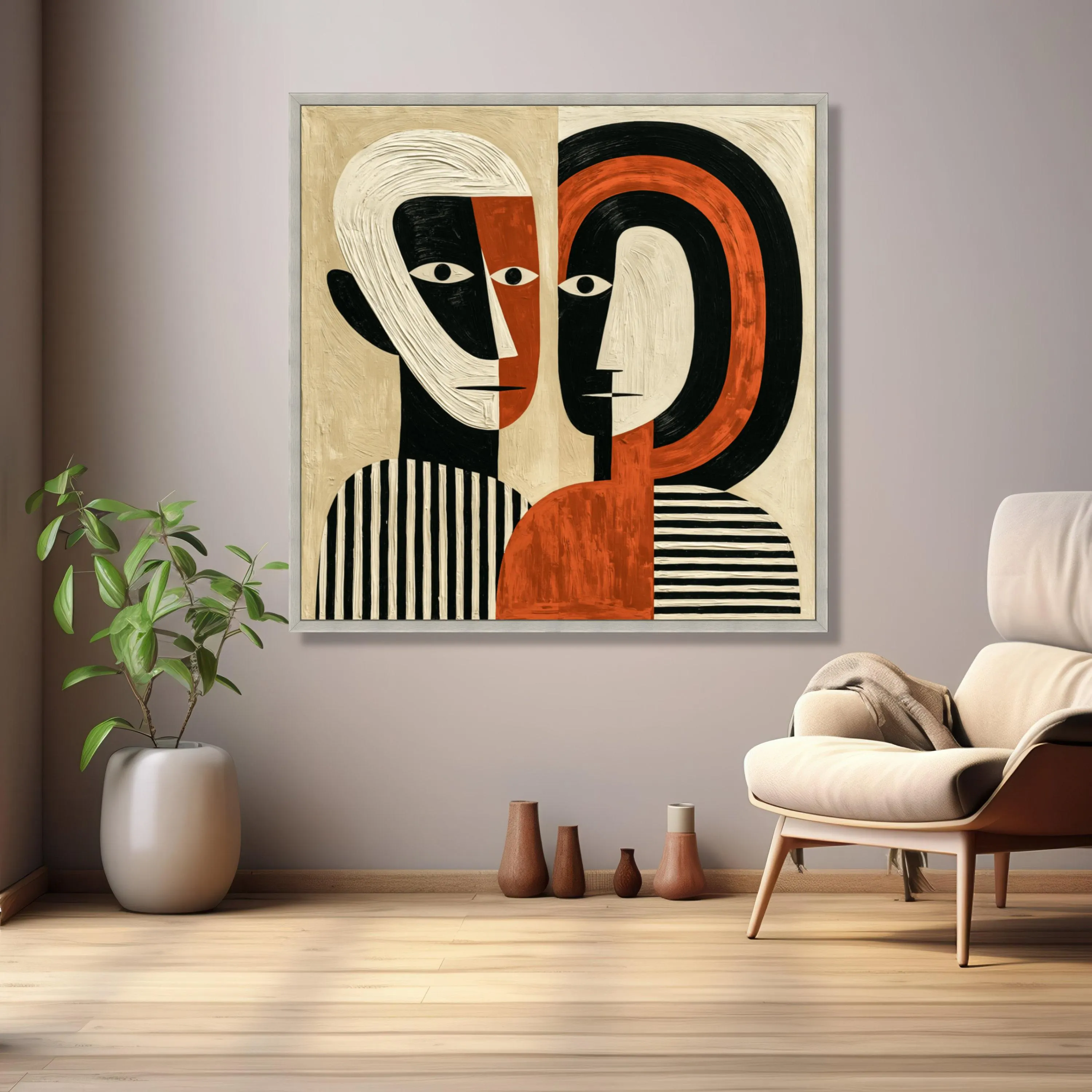 Abstract Faces Canvas Wall Art, Modern Geometric Portrait, Bold Color Contrast, Contemporary Home Decoration, Unique Wall Art Design - image 5