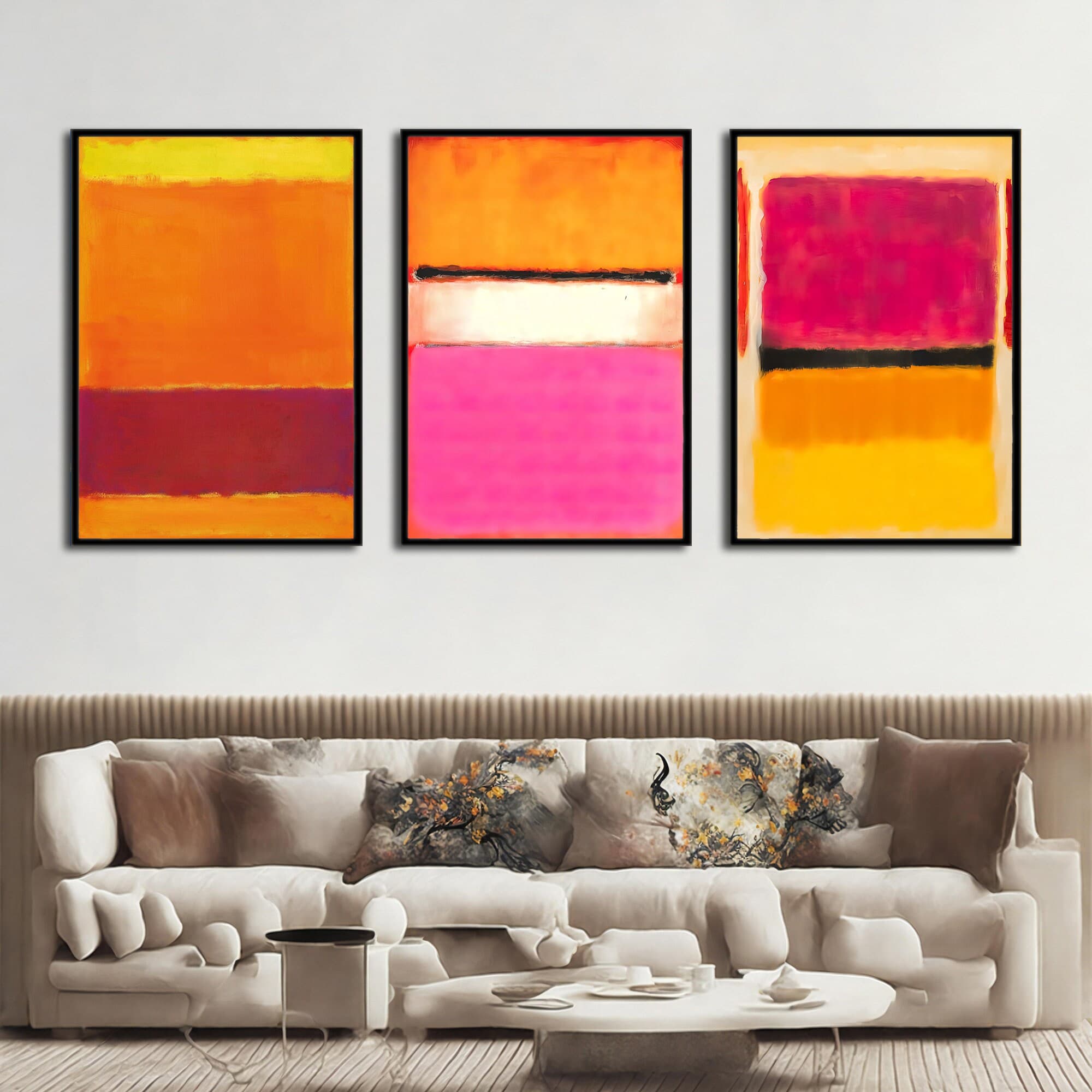 Mark Rothko Set Of 3 Canvas Red-Orange Mix Color Art Reproduction, Mark Rothko Reproduction, Abstract Canvas Wall Art, Modern Minimal Art - image 3