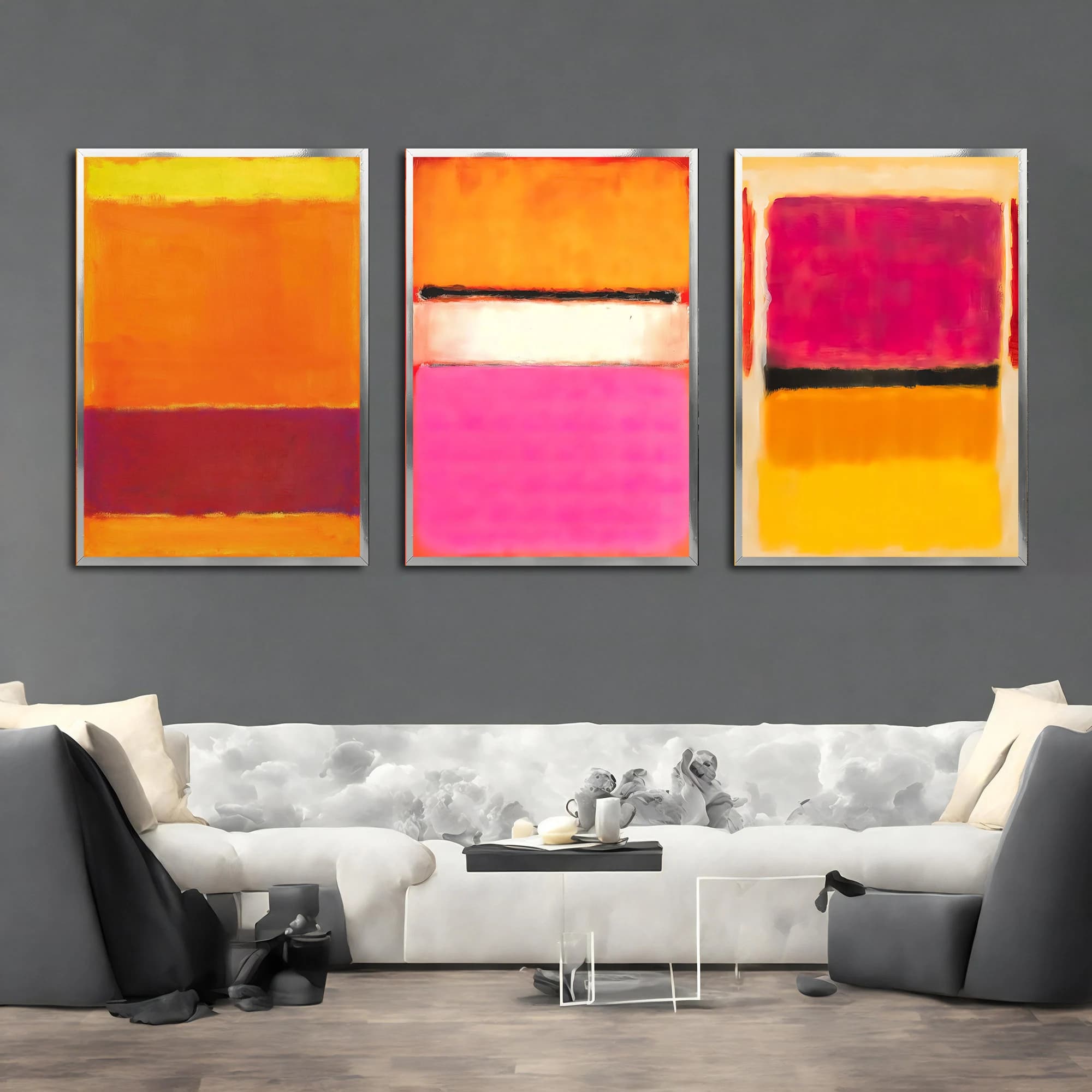Mark Rothko Set Of 3 Canvas Red-Orange Mix Color Art Reproduction, Mark Rothko Reproduction, Abstract Canvas Wall Art, Modern Minimal Art - image 5