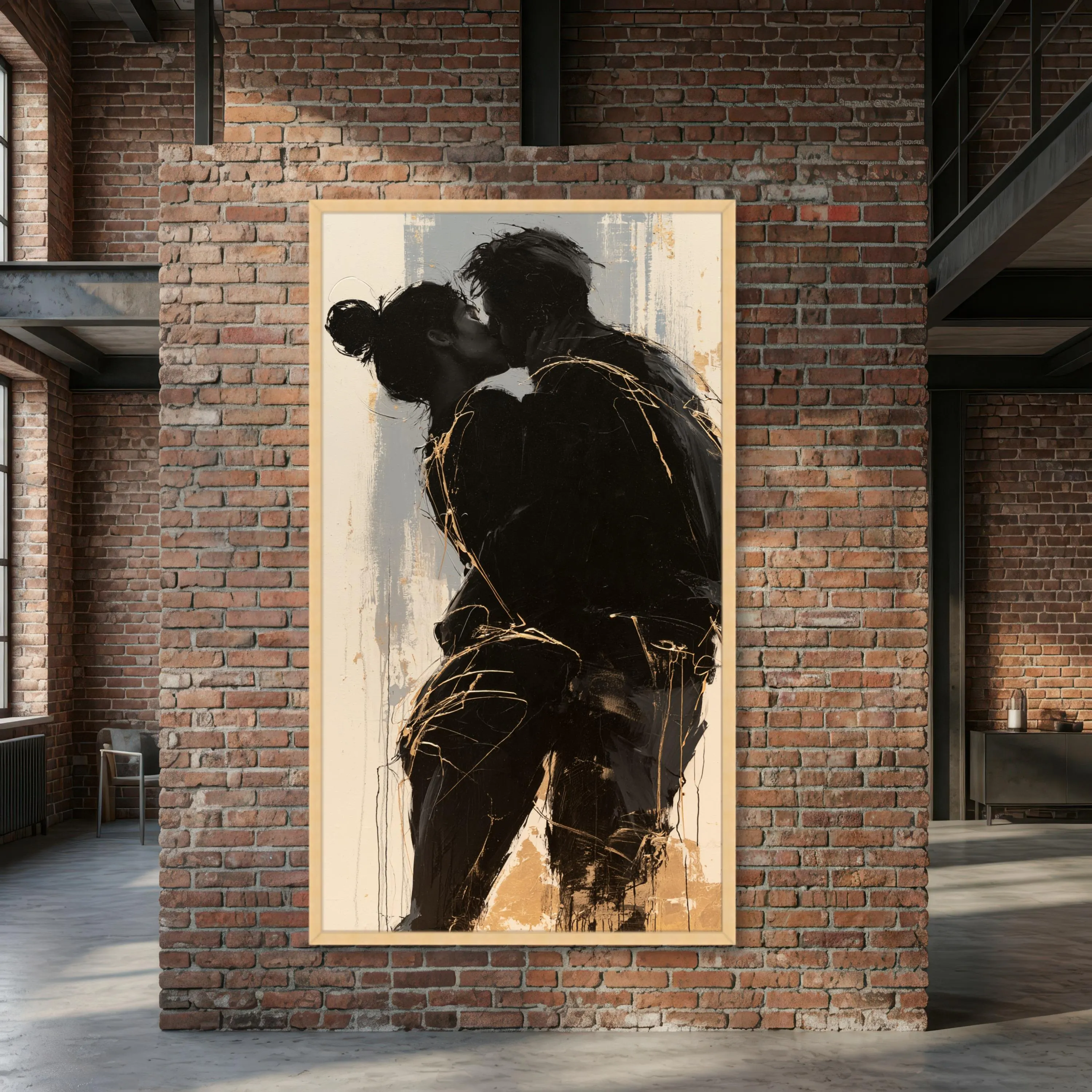 Kissing Couple Canvas Artwork, Black and Bronze Romantic Figurative Scene, Contemporary Couple Decor, Multiple Sizes and Frame Options - image 5