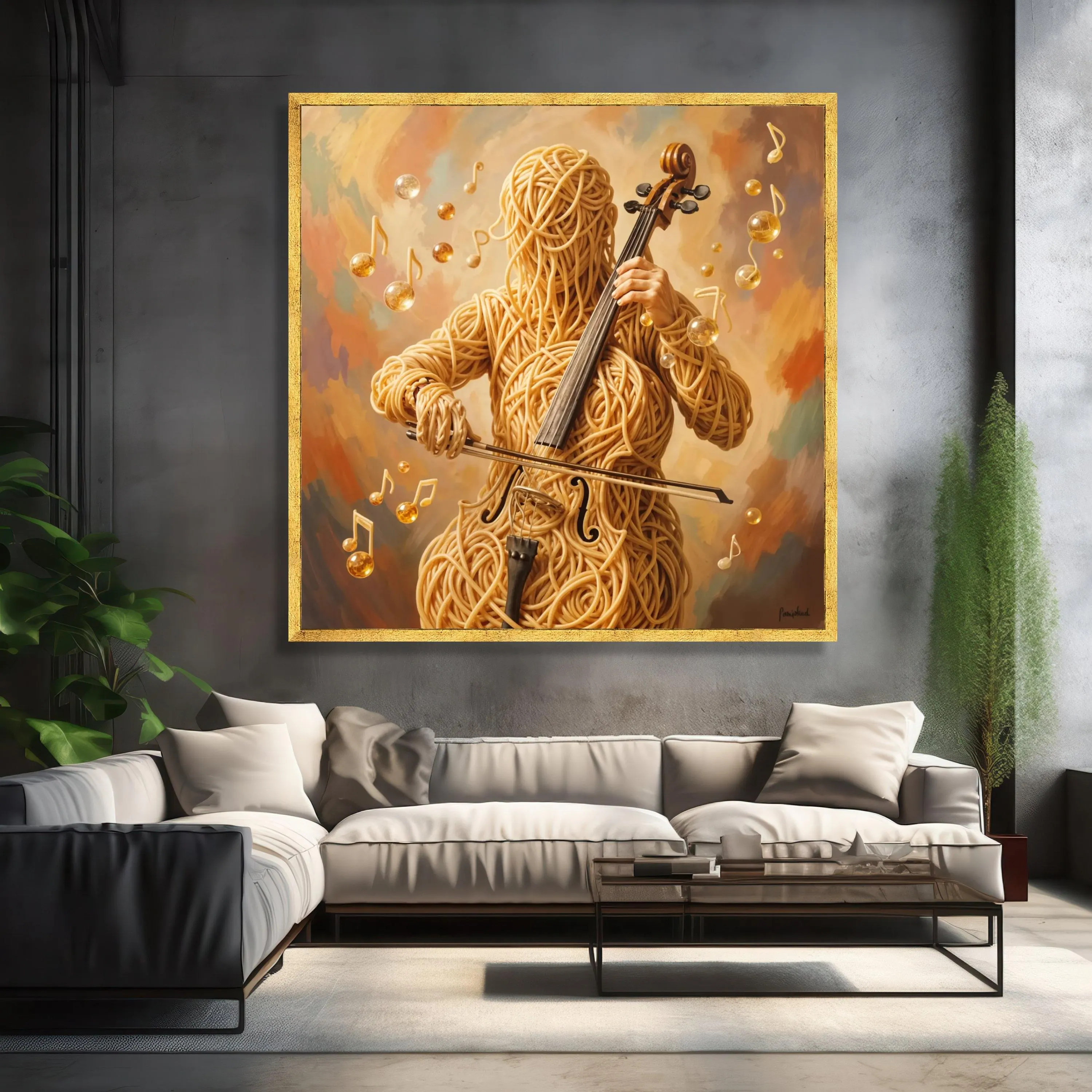 Surreal Spaghetti Musician Canvas, Violin Player Wall Art, Creative Pasta Art, Unique Instrument Canvas, Modern Abstract Home Decor - image 3