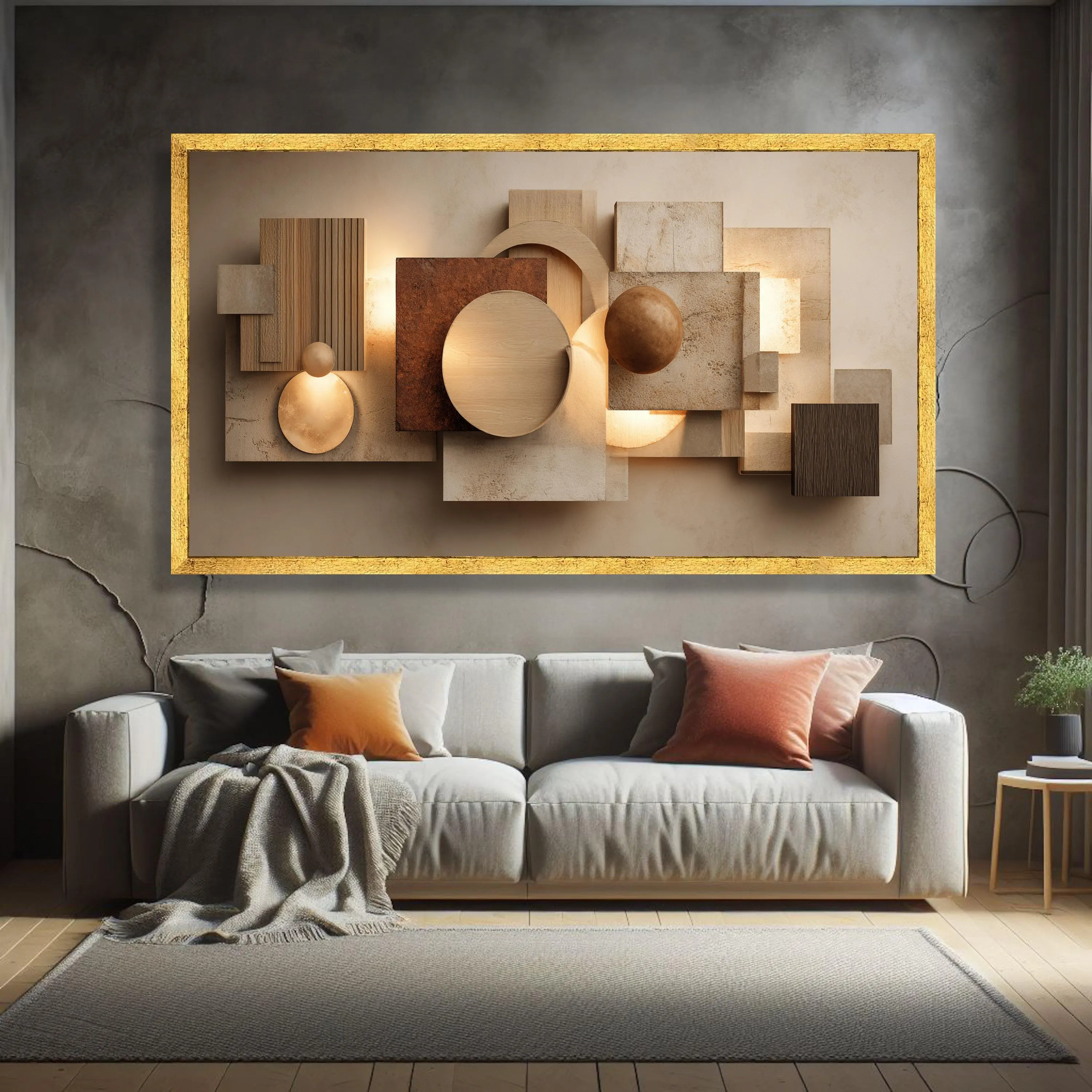 Modern Geometric Abstract Canvas, 3D Shapes Wall Art, Textured Neutral Tones Canvas, Contemporary Home Decor, Ready to Hang - image 3