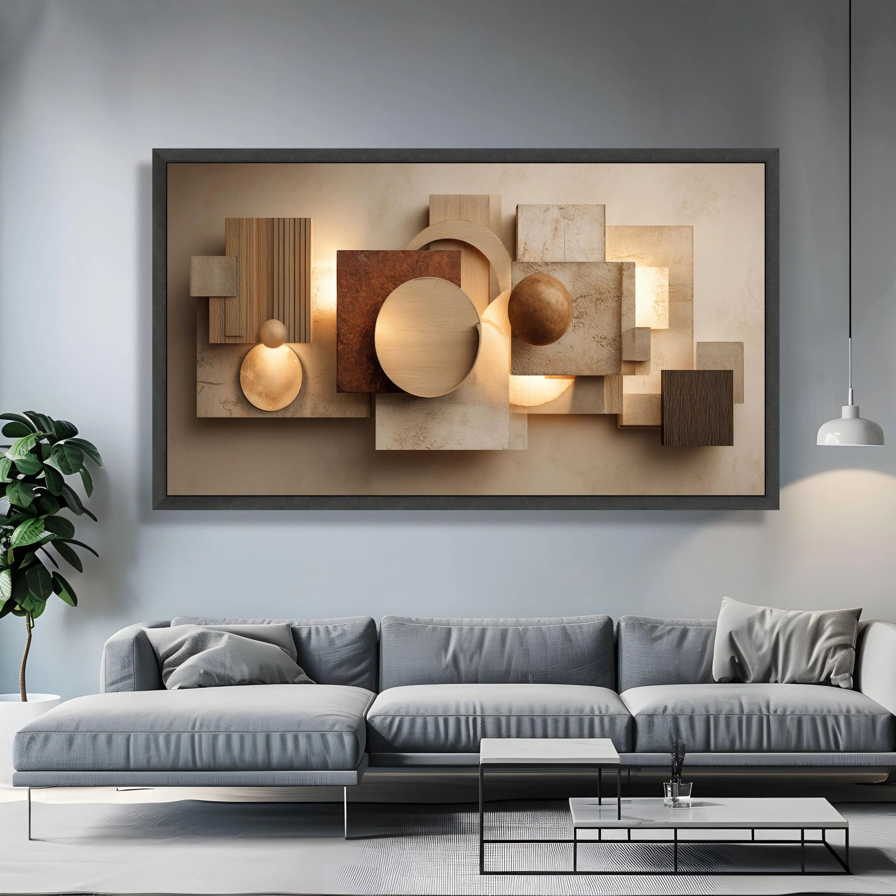 Modern Geometric Abstract Canvas, 3D Shapes Wall Art, Textured Neutral Tones Canvas, Contemporary Home Decor, Ready to Hang - image 4