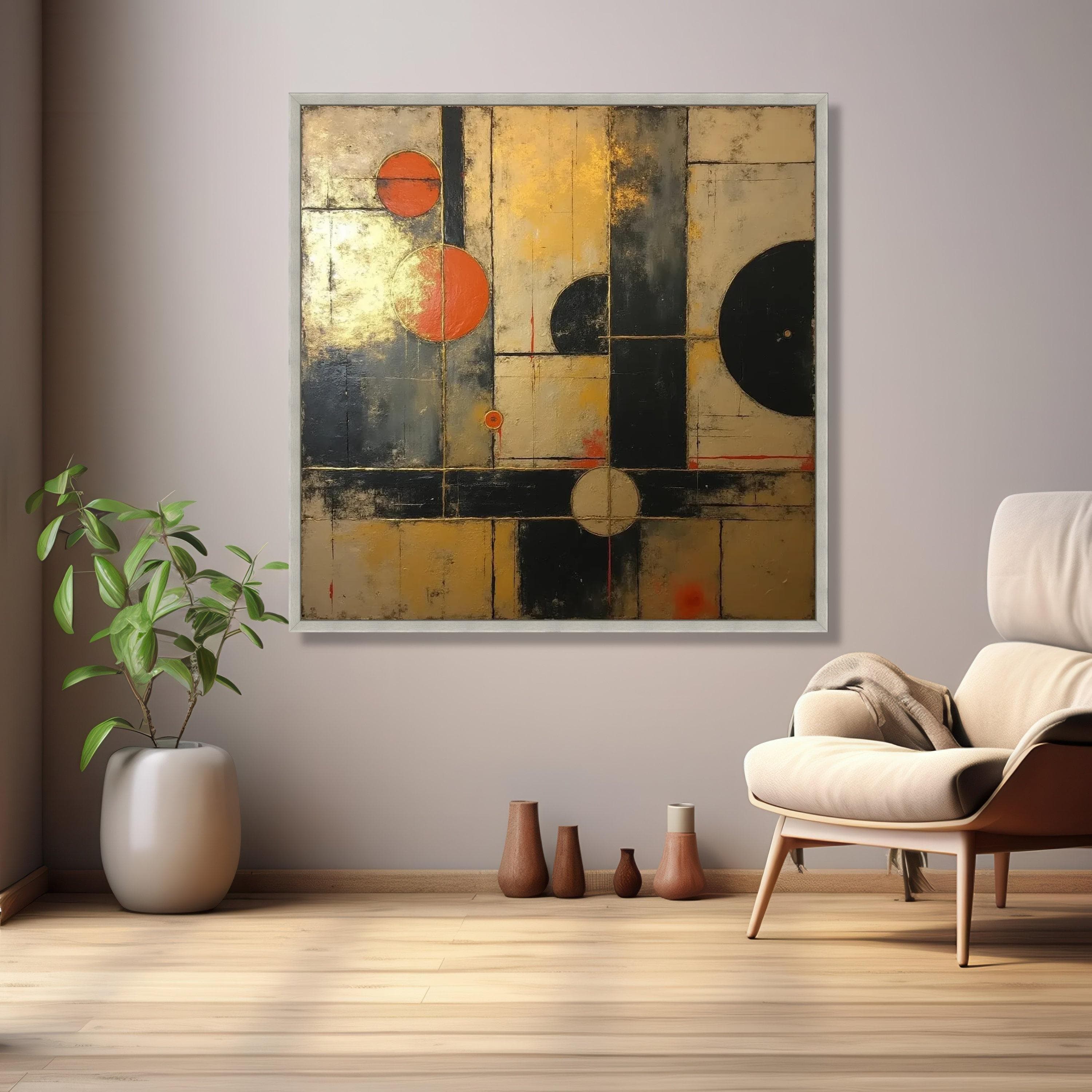 Modern Geometric Abstract Canvas, Bold Circles Wall Art, Contemporary Home Decor, Black and Orange Canvas Art, Square Wall Hanging Design - image 5