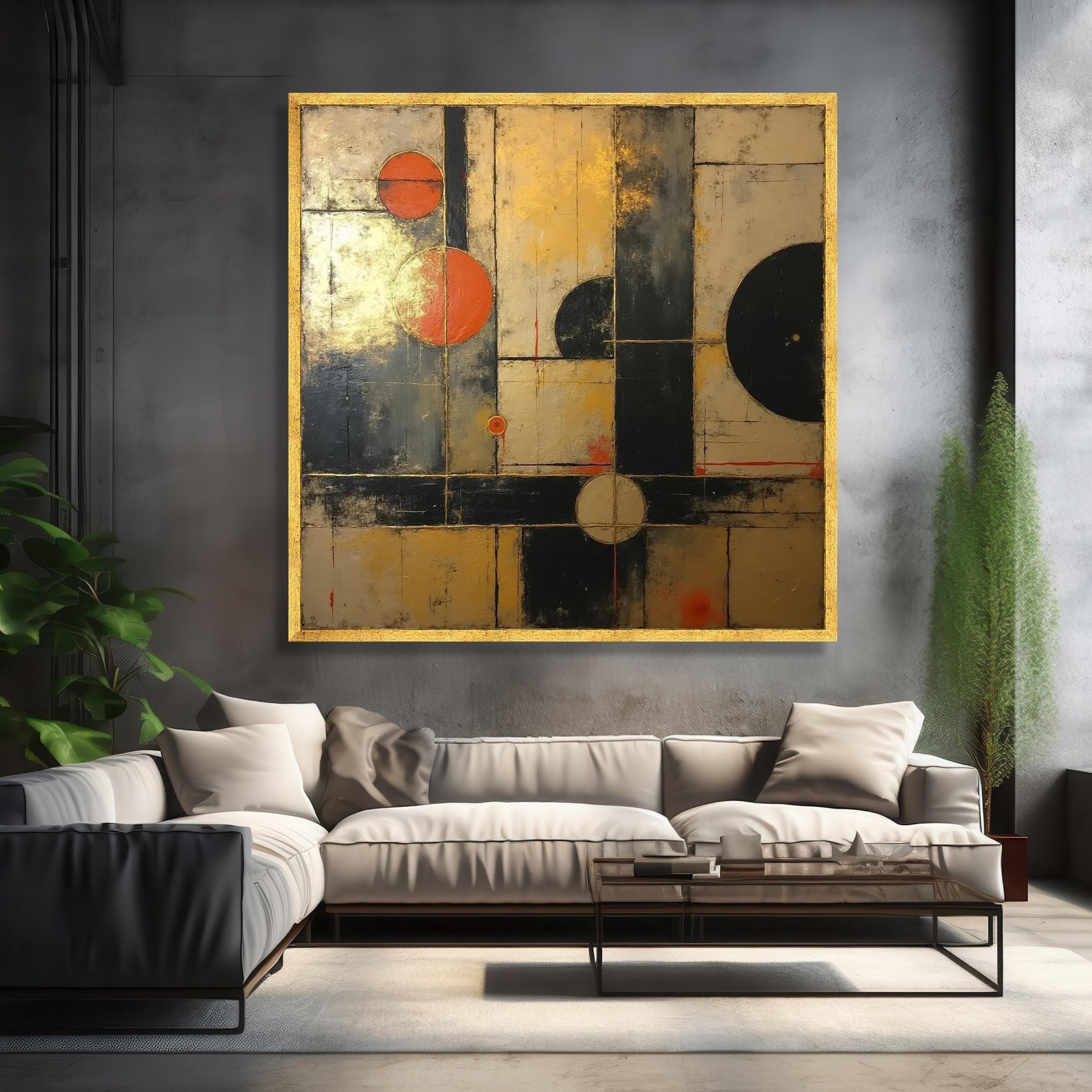 Modern Geometric Abstract Canvas, Bold Circles Wall Art, Contemporary Home Decor, Black and Orange Canvas Art, Square Wall Hanging Design - image 3