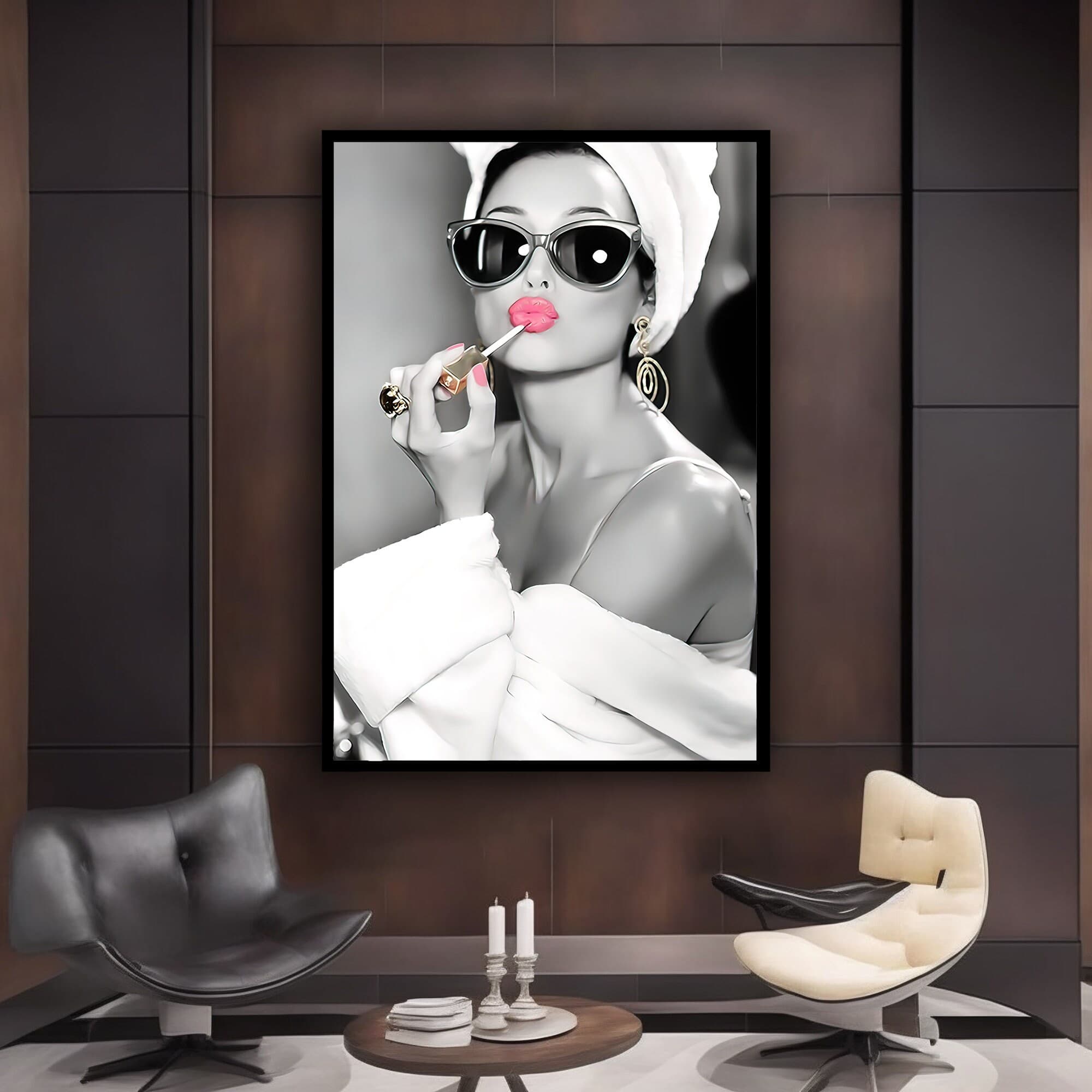 Woman in Lipstick, Audrey Hepburn style, Woman in Robe, Audrey Hepburn Makeup, Canvas Print, Audrey Hepburn Pink Lips, Pop Art Home Decor, - image 3