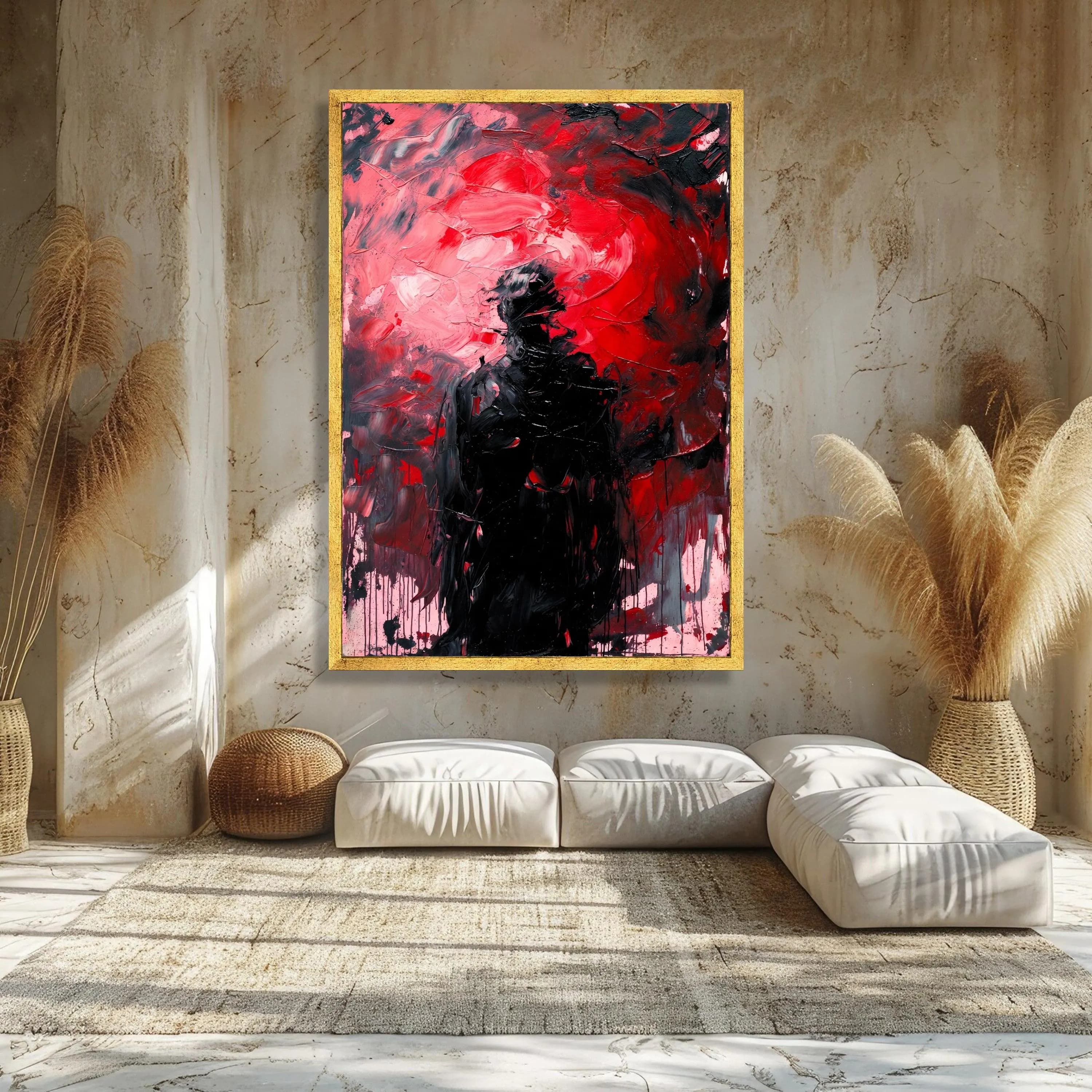 Bold Abstract Figure Canvas, Red and Black Modern Wall Art, Dramatic Home Decoration, Contemporary Canvas Design, Statement Artwork - image 3