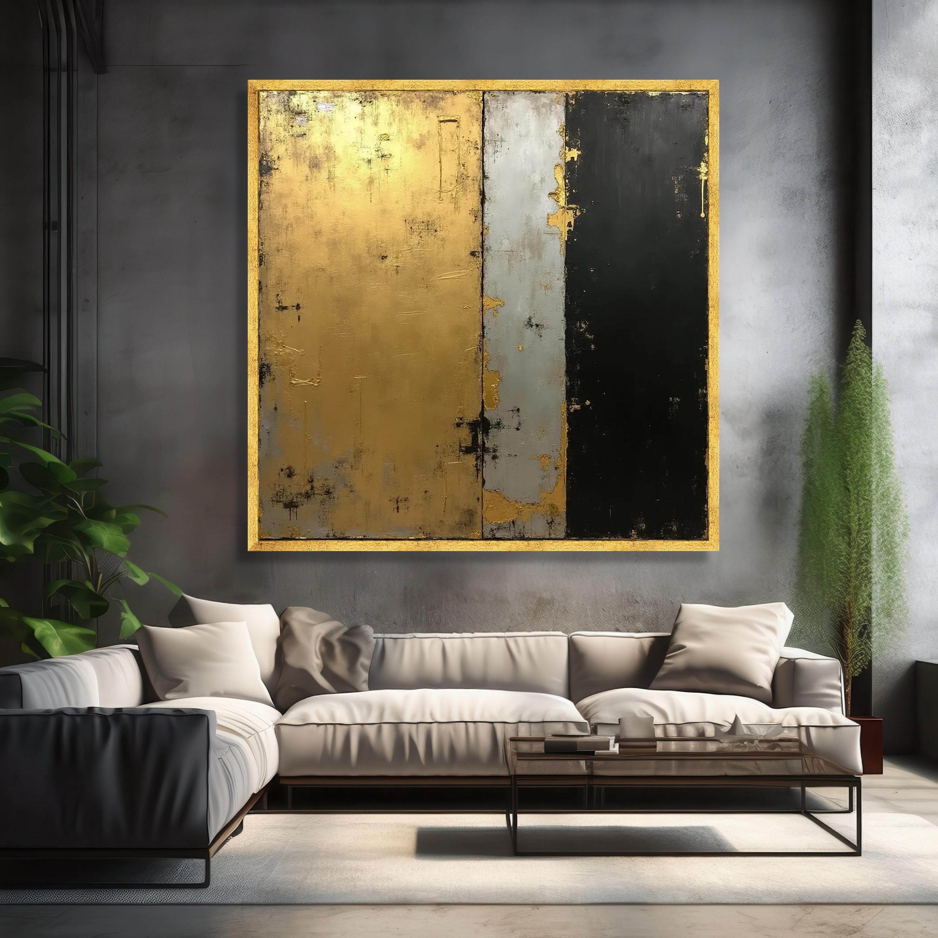 Elegant Gold Black Grey Abstract Canvas, Modern Geometric Wall Art, Contemporary Home Decor, Large Panel Canvas, Minimalist Painting Design - image 3