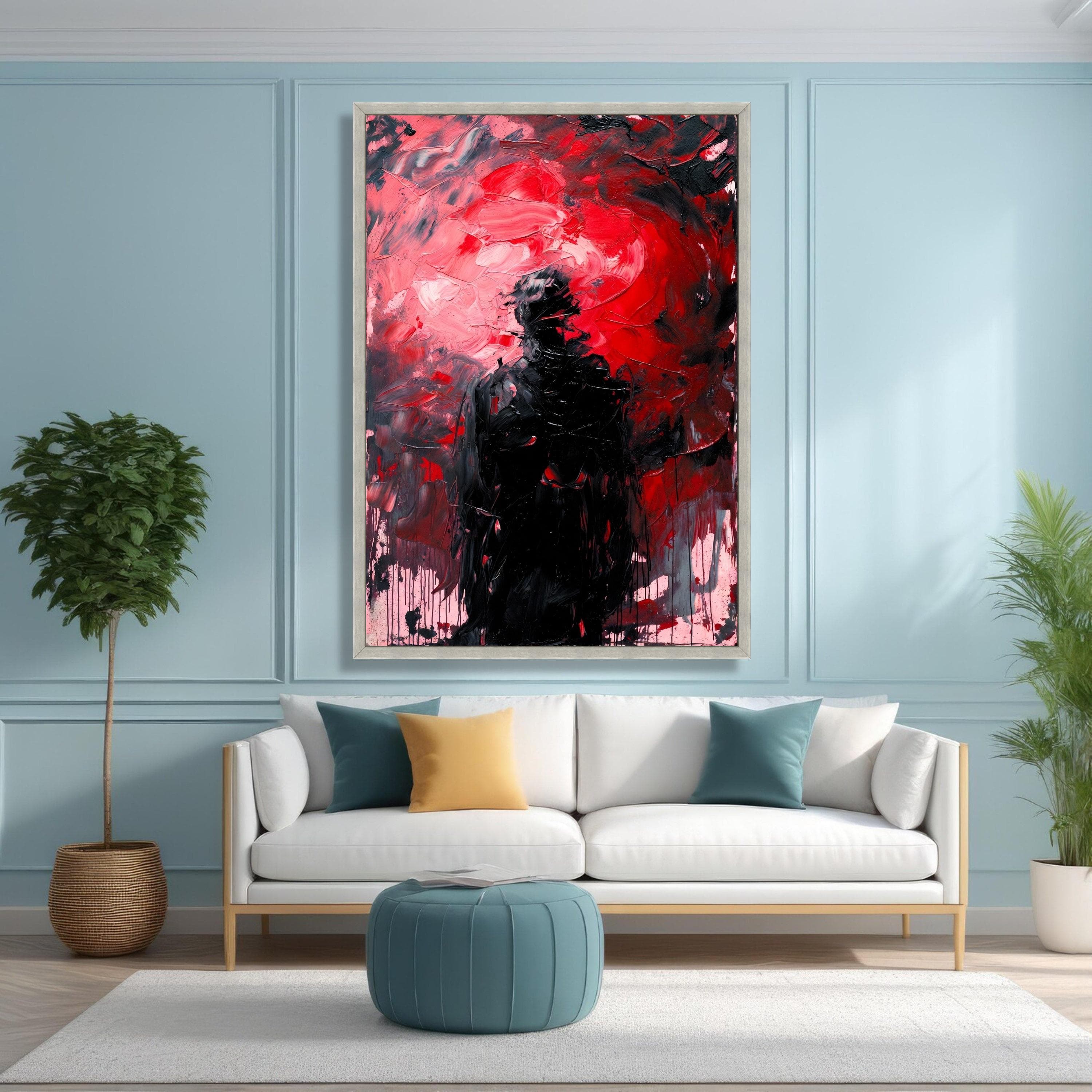 Bold Abstract Figure Canvas, Red and Black Modern Wall Art, Dramatic Home Decoration, Contemporary Canvas Design, Statement Artwork - image 5