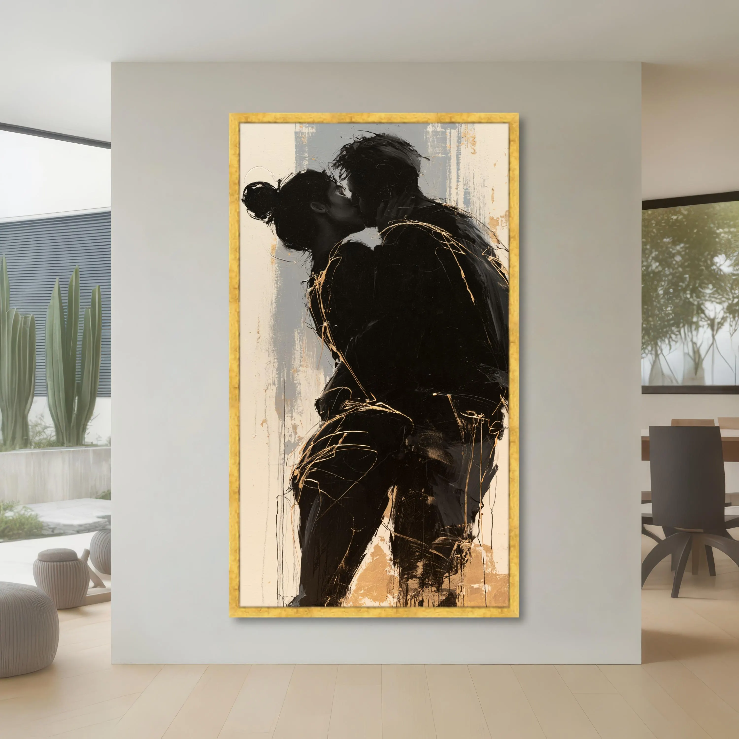 Kissing Couple Canvas Artwork, Black and Bronze Romantic Figurative Scene, Contemporary Couple Decor, Multiple Sizes and Frame Options - image 3