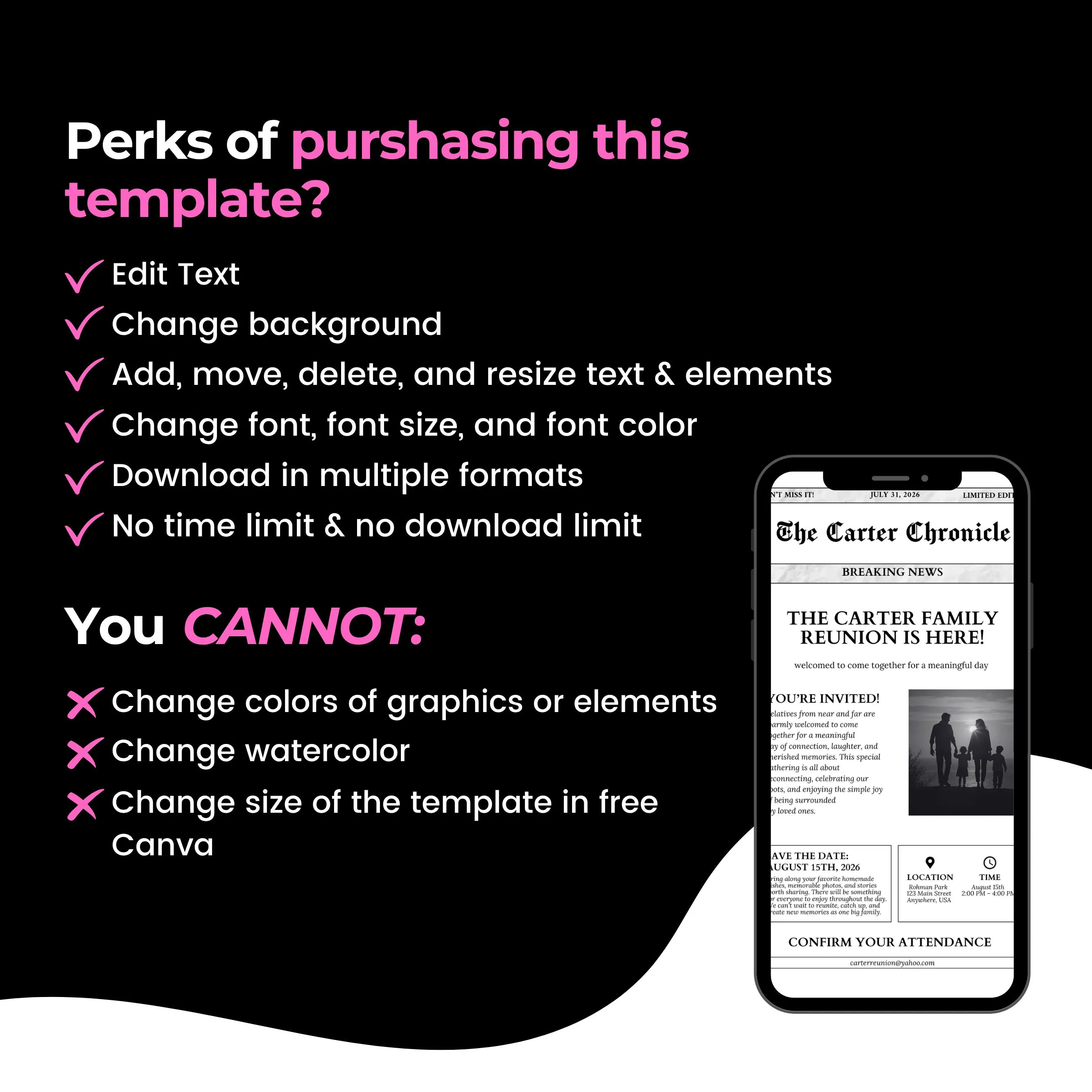 Family Reunion Flyer Template, Editable Newspaper Style Invite, Family Reunion Invitation Family Tree Reunion Invitation Announcement