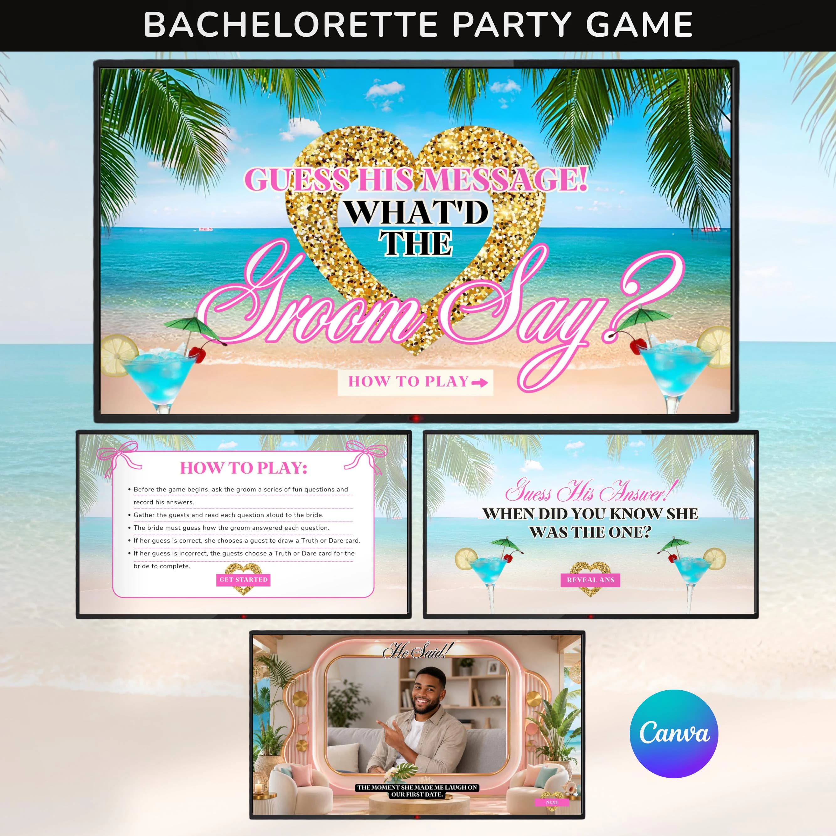 Island Vibes Mr & Mrs Game: Bachelorette Party Game,What'd the Groom Say?Bach Island Gender Swap Truth or Dare Bachelorette Party Game Canva