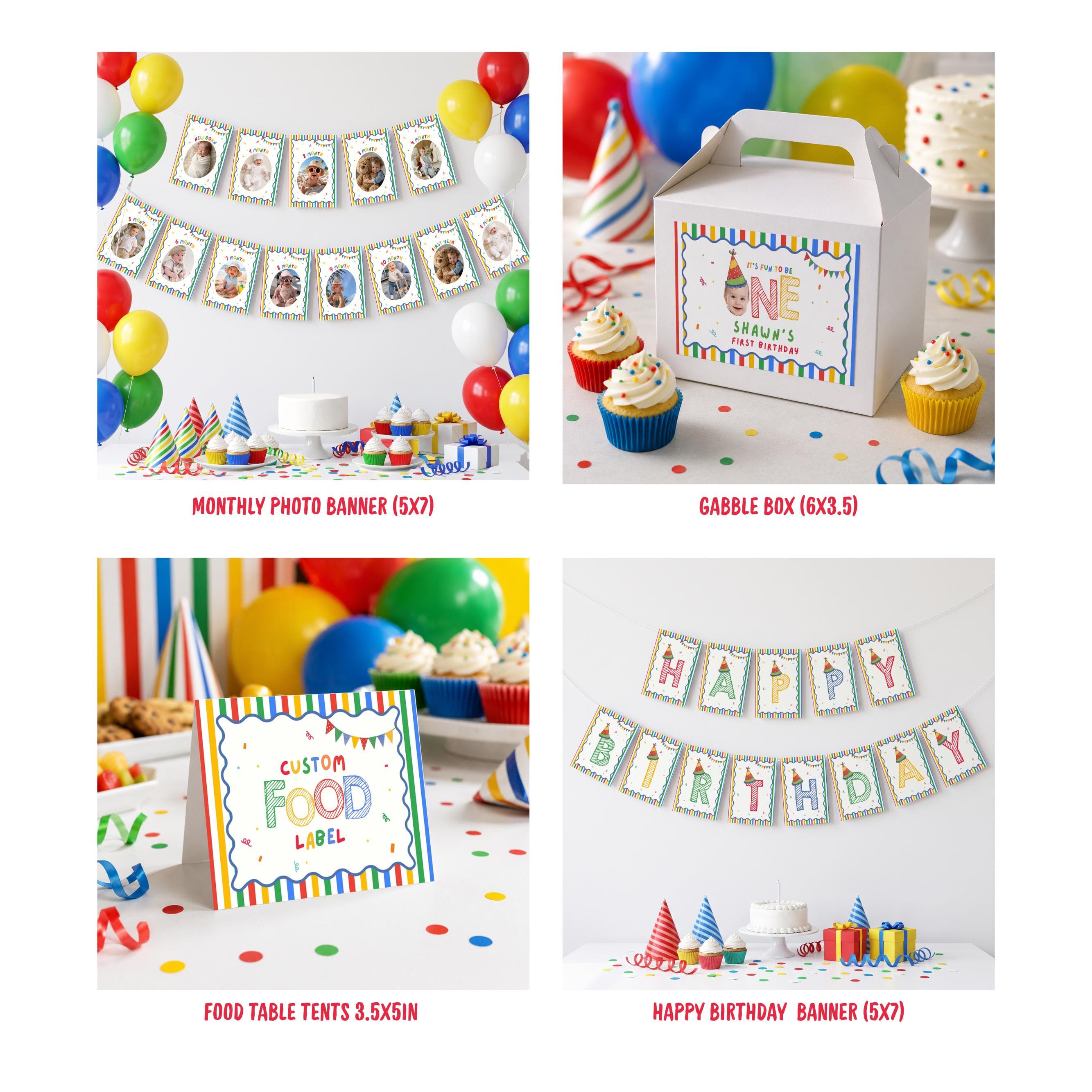 Fun to Be One Birthday Bundle, One is Fun Party Hat Birthday Party,Its fun to be one birthday Invitation, Colorful Boy Birthday Invite, Sign - image 2