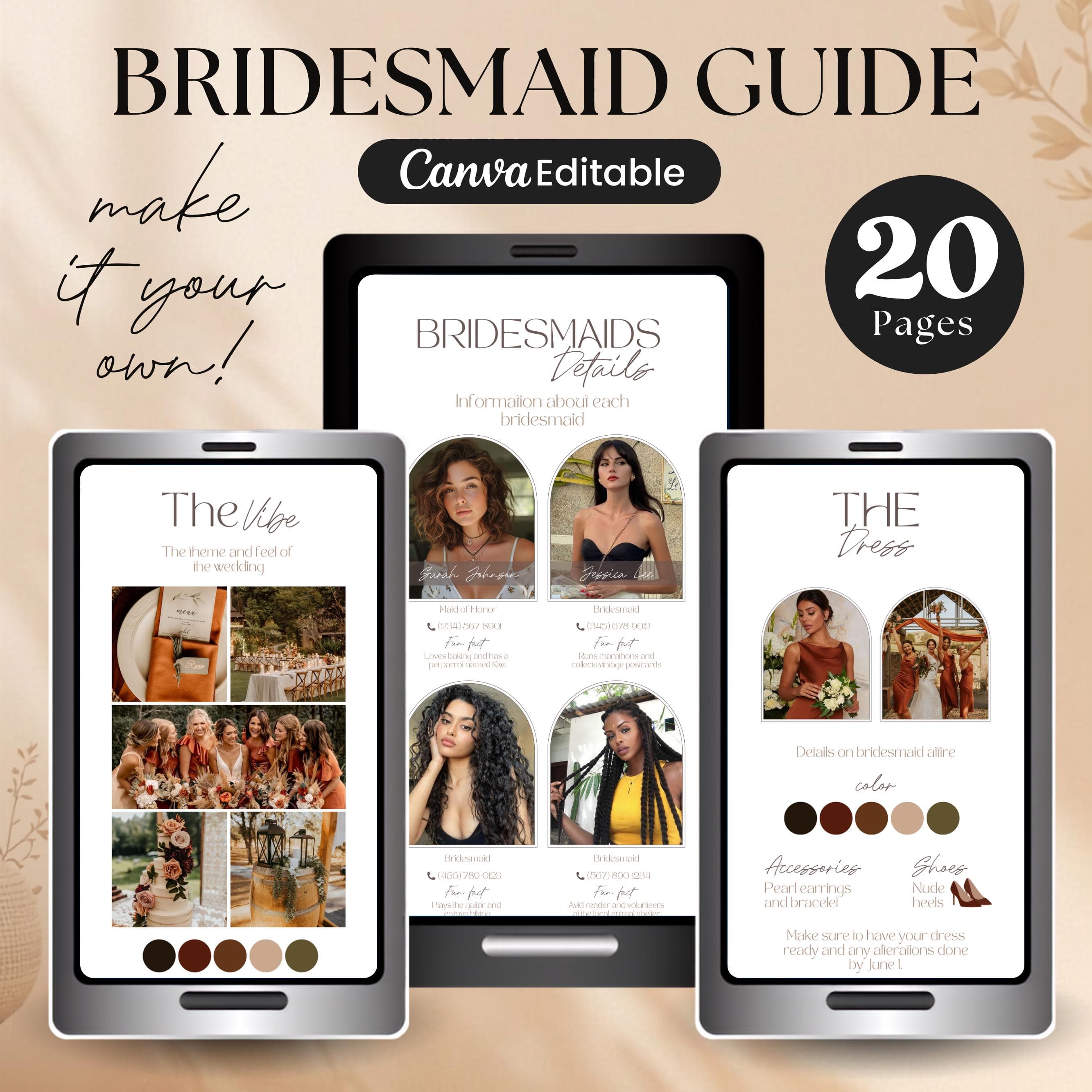 Bridesmaid Guide Template: Editable Bridesmaid Handbook Template, Canva Bridesmaid Guide, Bachelorette Planner, Bridal Party Info Template