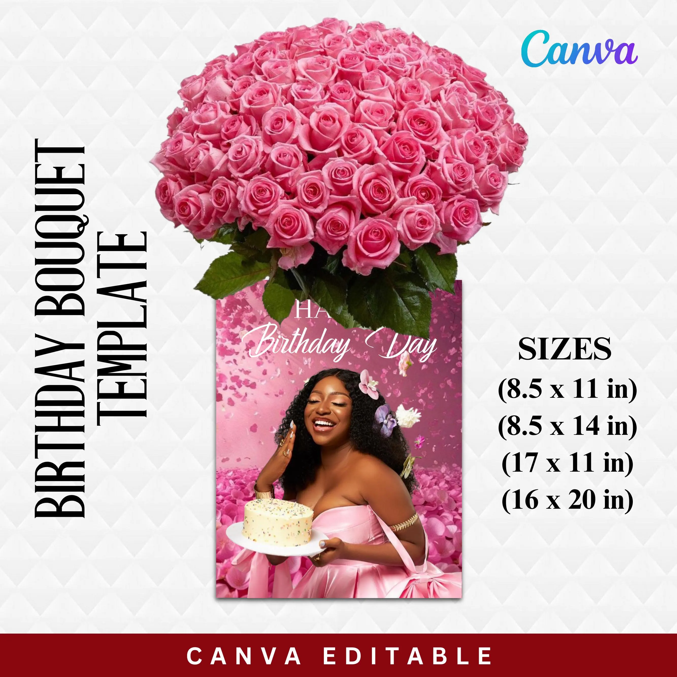 Bouquet Gift Box Template, Birthday Bouquet Box Template, Photo Flower Paper Wrap, Gift Box Templates, Pyramid Picture on Paper Bouquet - image 3