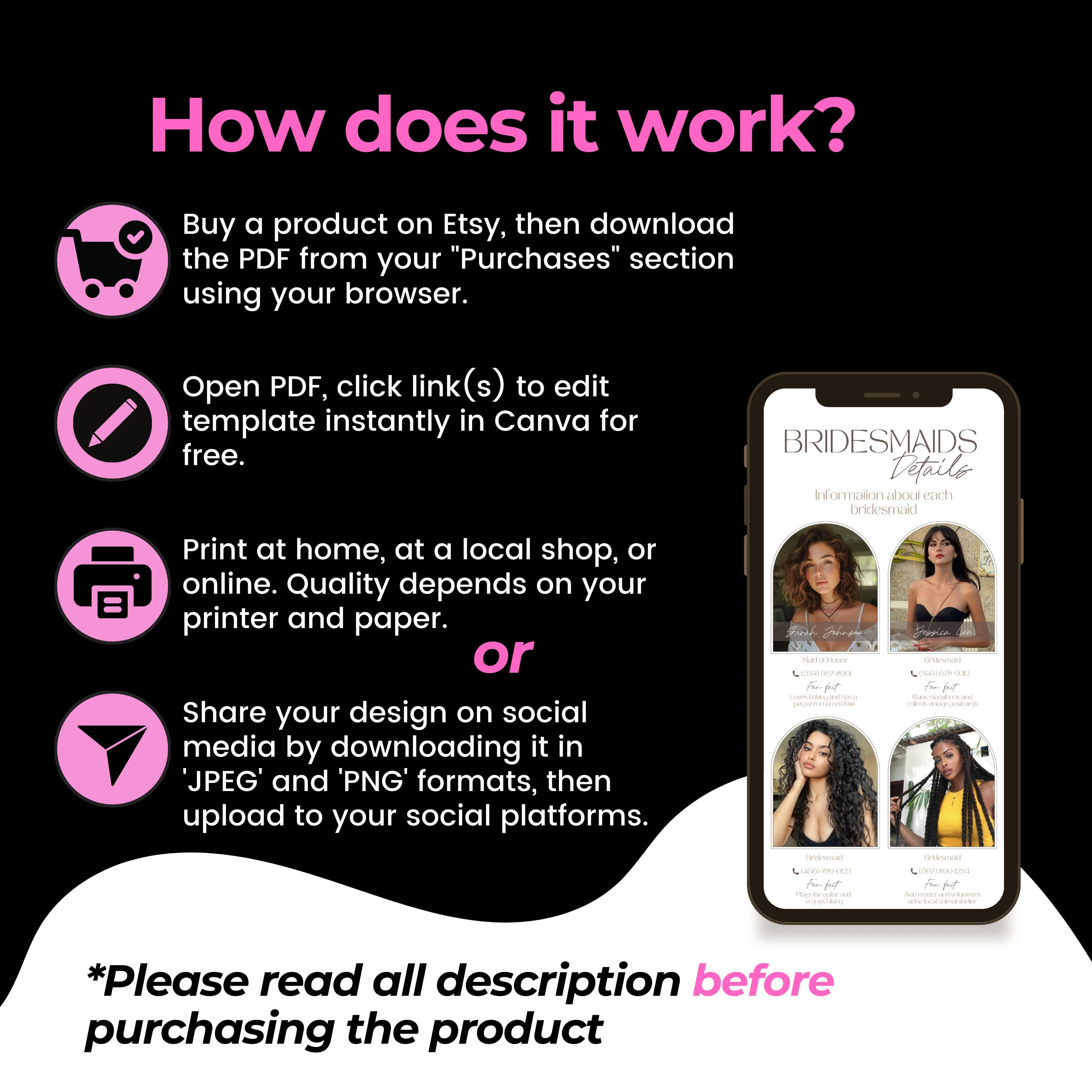 Bridesmaid Guide Template: Editable Bridesmaid Handbook Template, Canva Bridesmaid Guide, Bachelorette Planner, Bridal Party Info Template - image 3