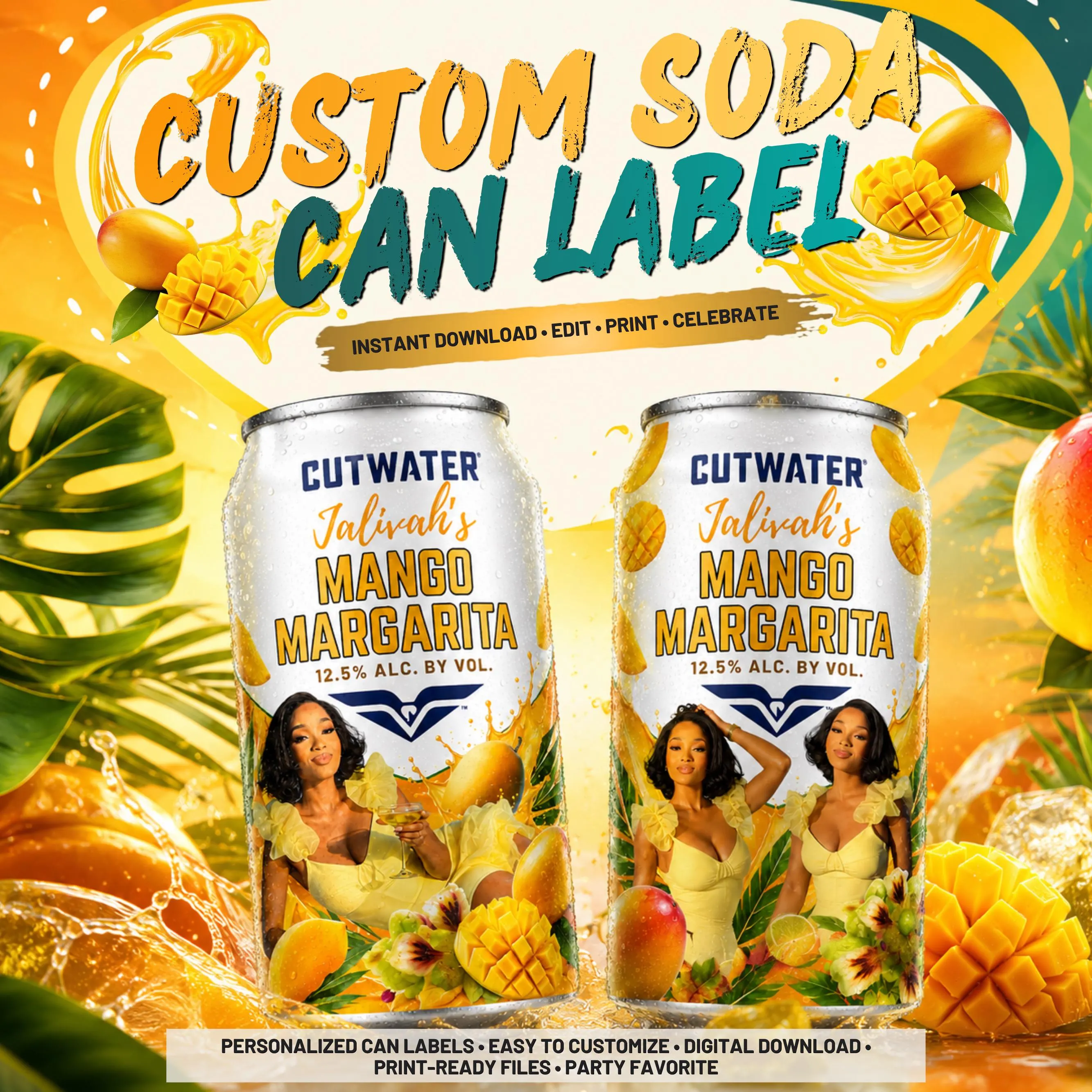 Editable Margarita Can Wrap Label, Soda Can Wrapper Template Canva Adult Party Favors Drink Labels,Party Favor Template (Digital Download),