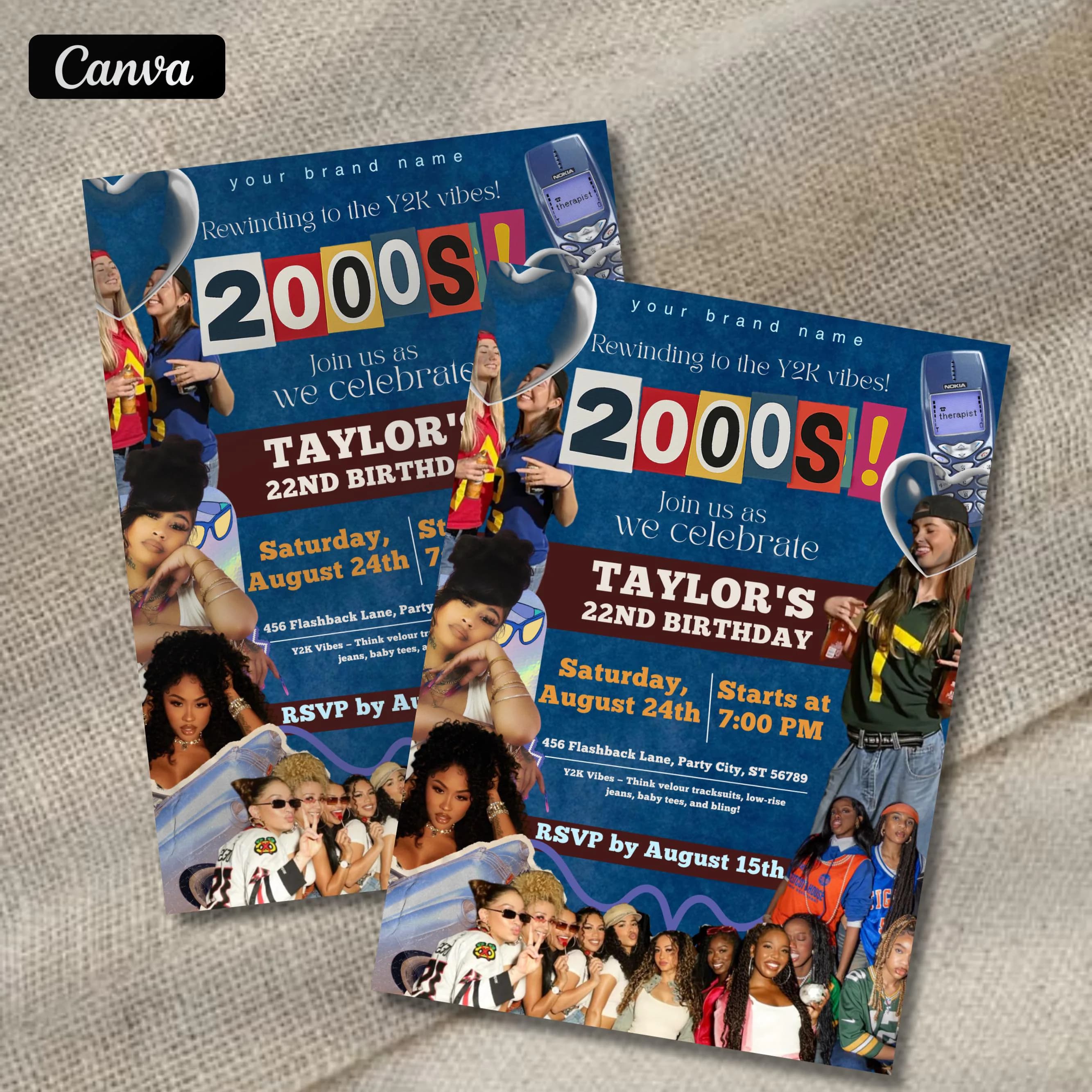 Early 2000s Retro Y2K Themed Party Invitation, Printable Y2K Inspired Birthday Flyer, 90s Baby Throwback, Canva Template Instant Download - image 3