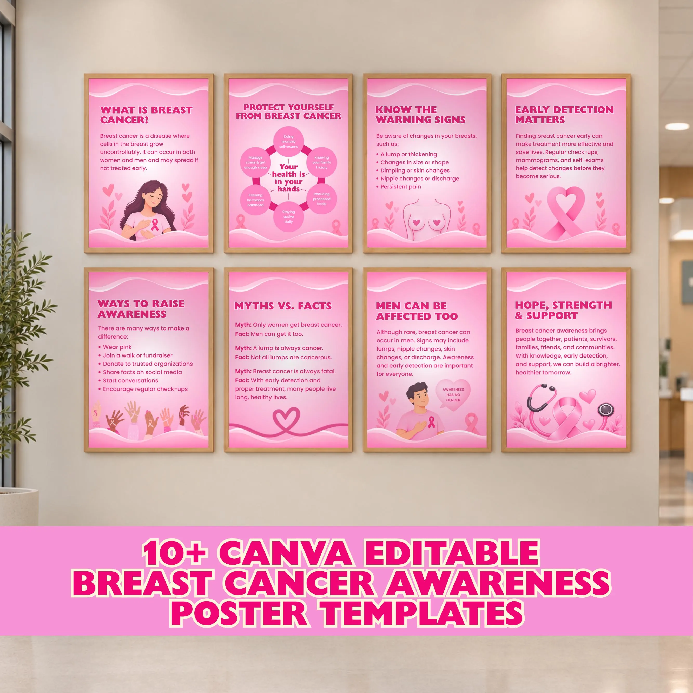 Breast Cancer Awareness Fact Posters: Pink Ribbon Classroom Decor, Breast Cancer Awareness Classroom Decor, Instant Download