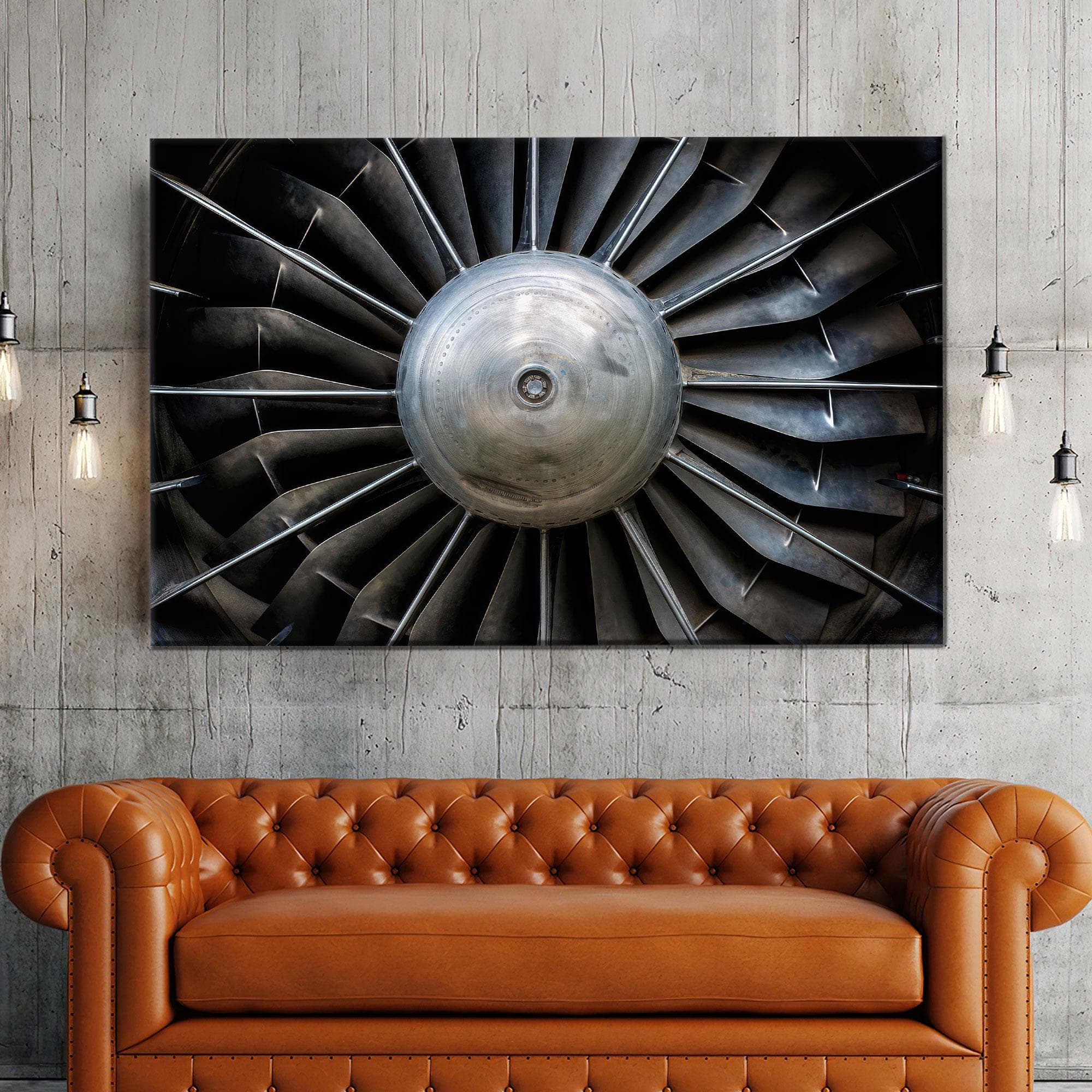 Jet Engine Fan Canvas Wall Art, Industrial Turbine Close-Up Poster, Modern Mechanical Texture Print for Office or Garage Wall Decor