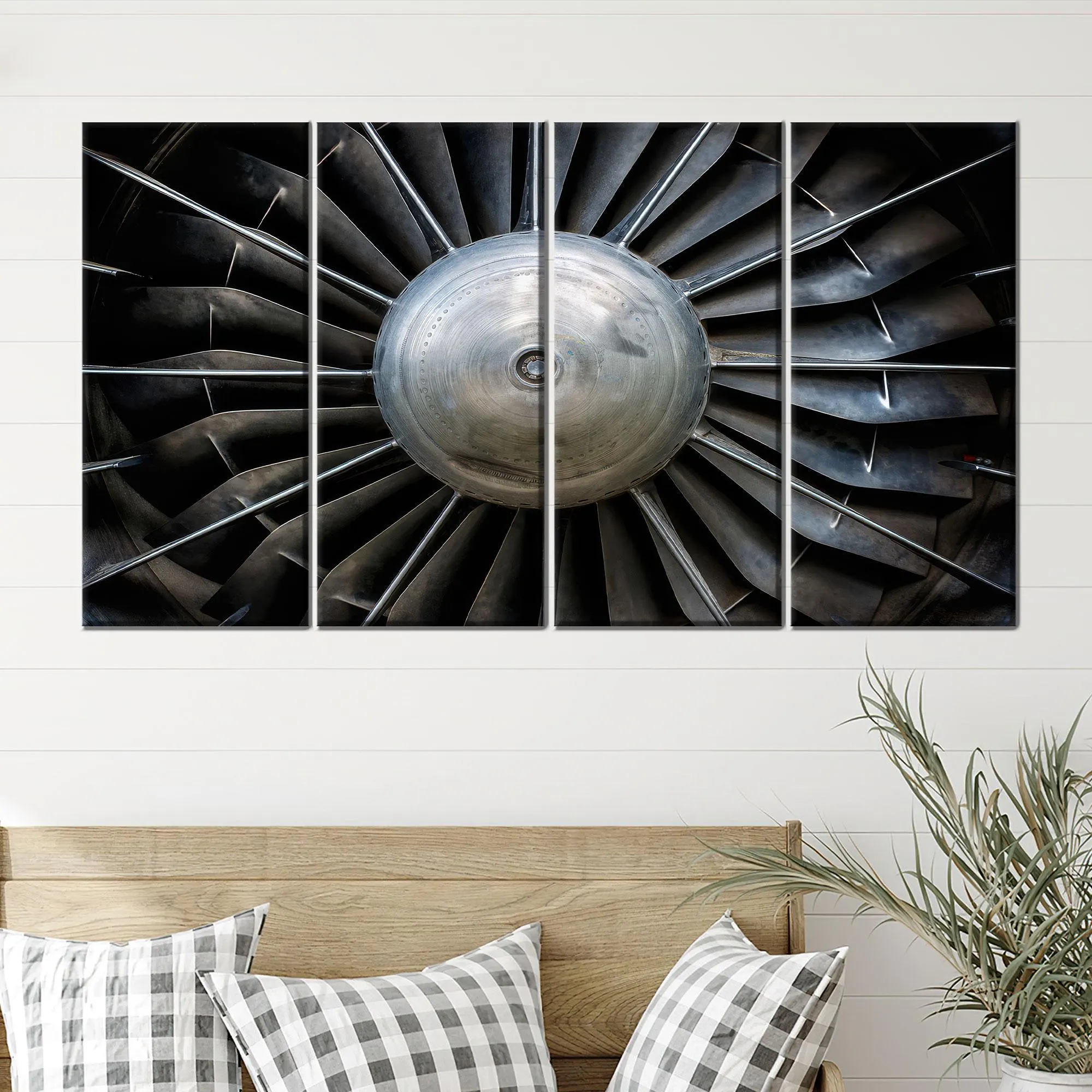Jet Engine Fan Canvas Wall Art, Industrial Turbine Close-Up Poster, Modern Mechanical Texture Print for Office or Garage Wall Decor - image 4