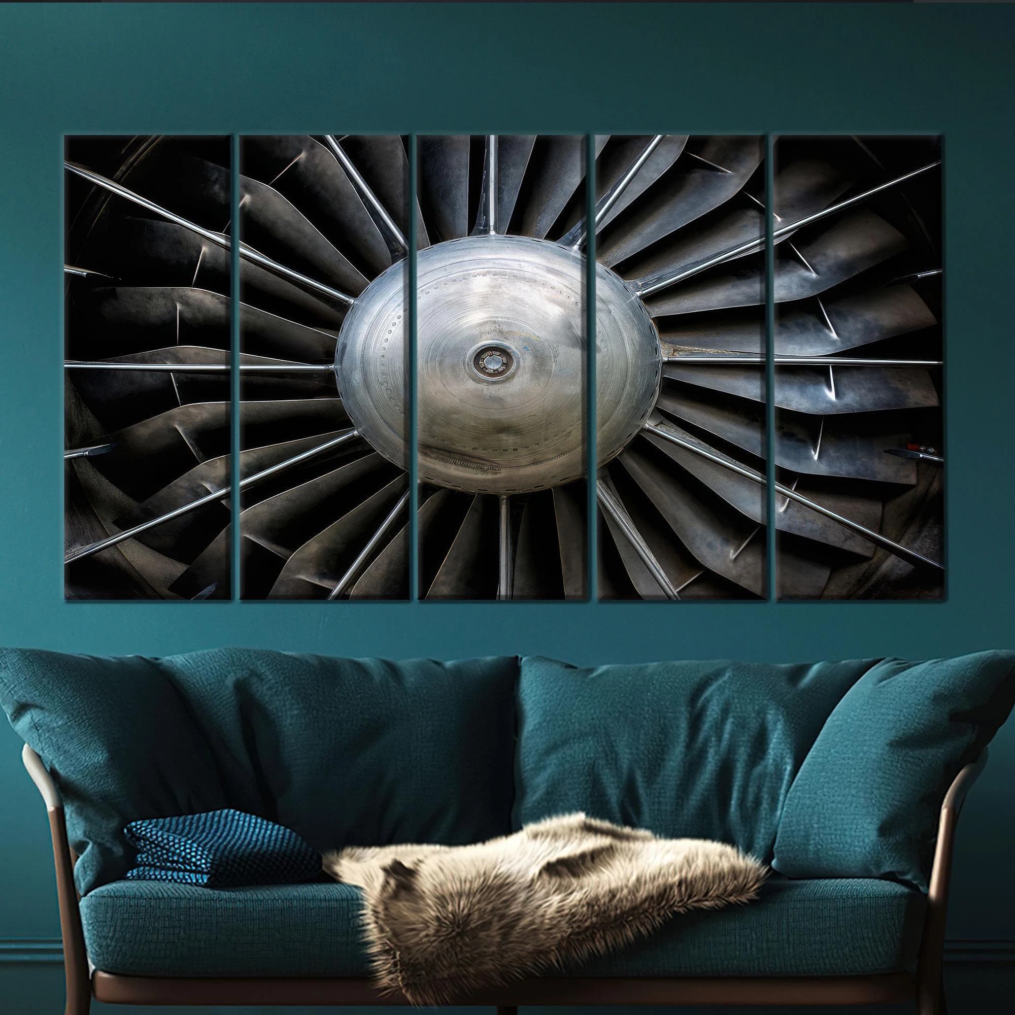 Jet Engine Fan Canvas Wall Art, Industrial Turbine Close-Up Poster, Modern Mechanical Texture Print for Office or Garage Wall Decor - image 5