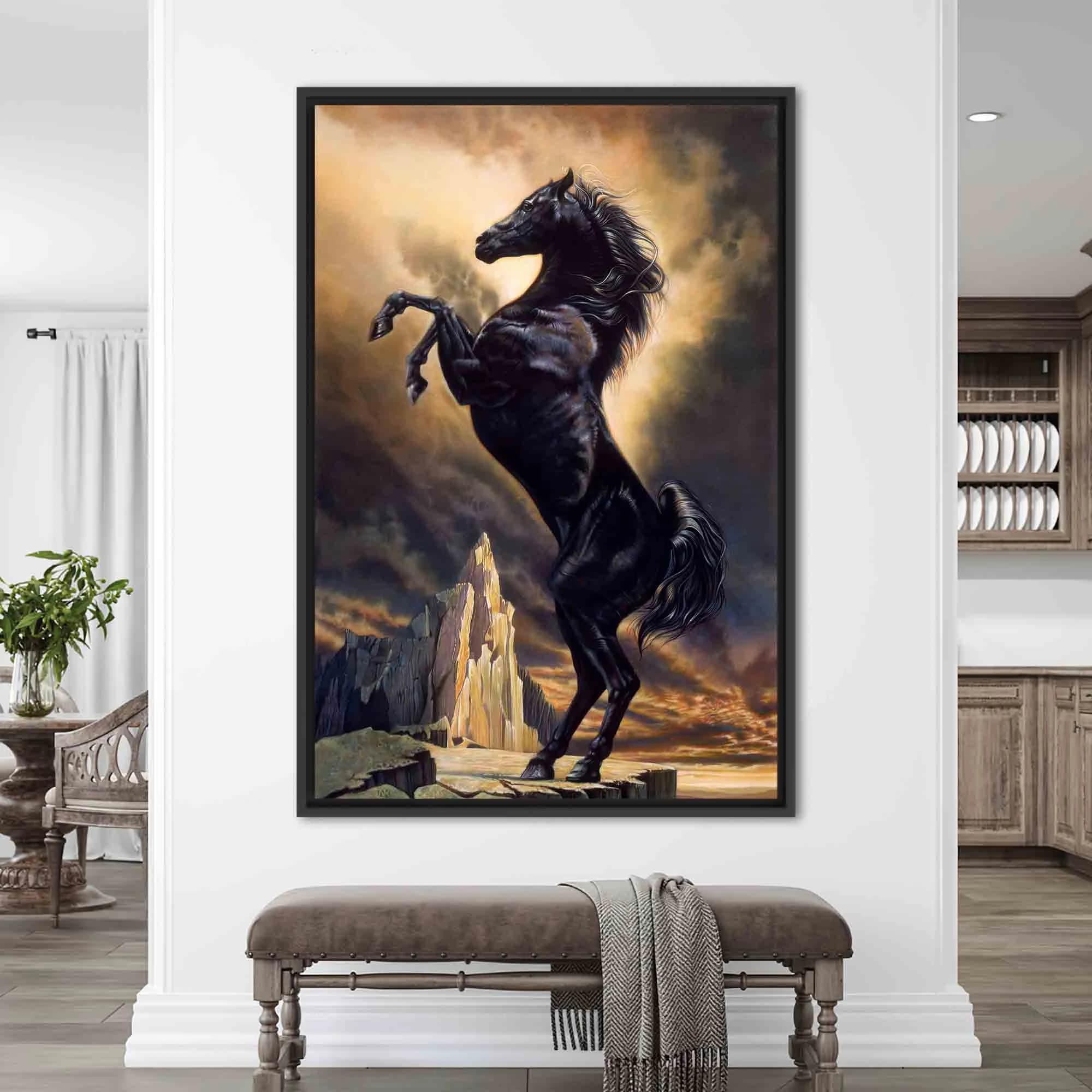 Black Stallion, Horse Lover Gift Canvas Poster, Animal Canvas Gift, Horse Printed, Stallion Canvas, Black Stallion Canvas Gift,