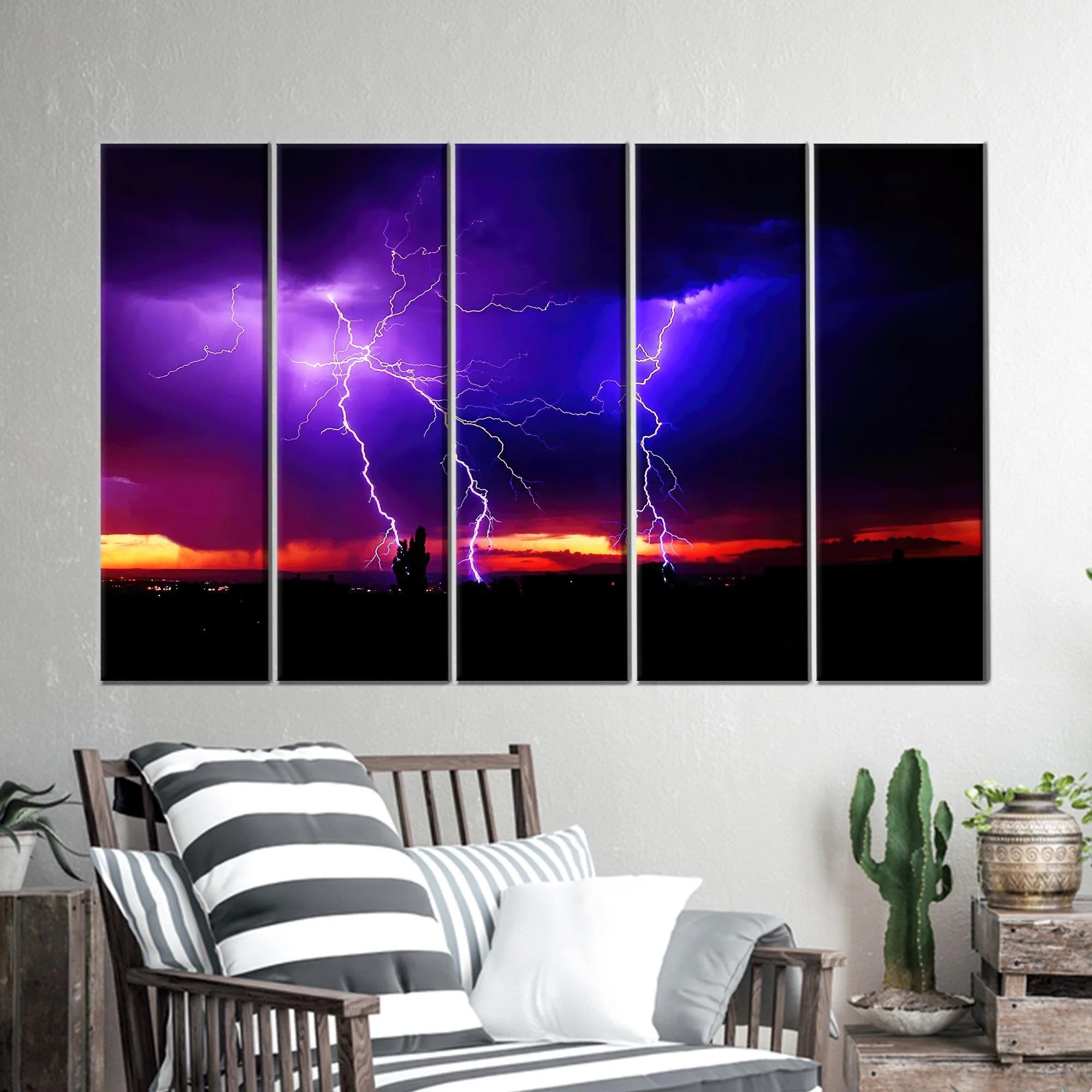 Lightning Storm Canvas Wall Art, Purple Sky Thunder Poster, Dramatic Nature Photography Print for Living Room or Office Decor - image 5
