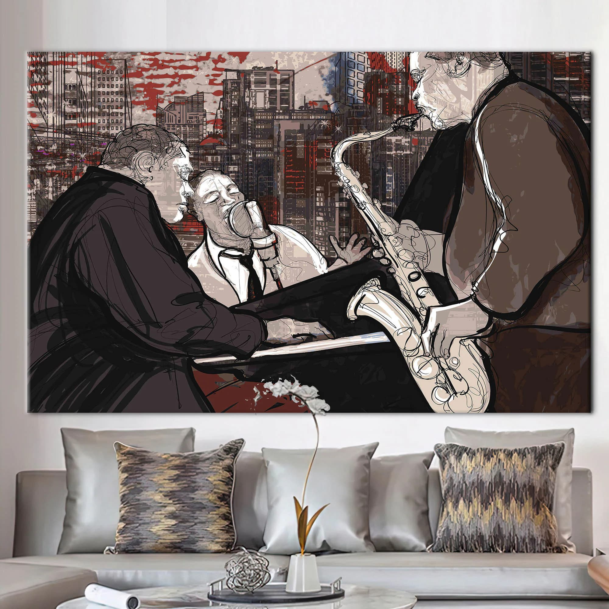 Jazz Musicians Painting, Jazz Music Canvas Art, Jazz Artwork, Saxophone Wall Decor, Piano Wall Decor, Musical Instruments Art Canvas,