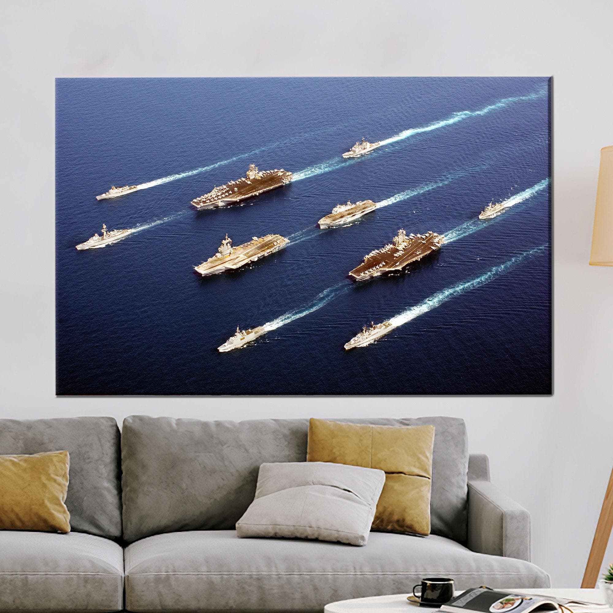 Navy Fleet Canvas Wall Art, Military Battleship Poster, Aircraft Carrier Ocean Print for Office or Man Cave Decor