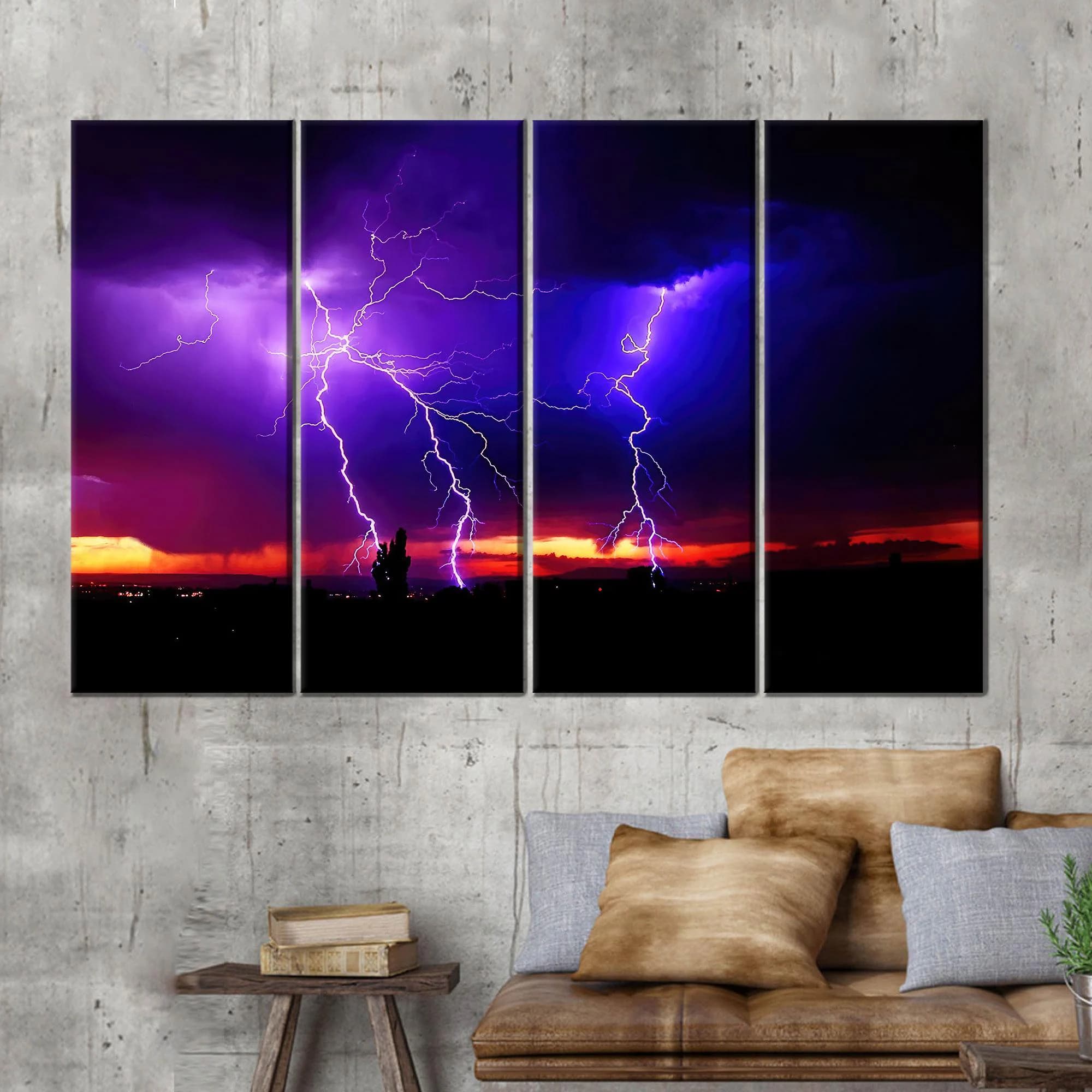 Lightning Storm Canvas Wall Art, Purple Sky Thunder Poster, Dramatic Nature Photography Print for Living Room or Office Decor - image 4