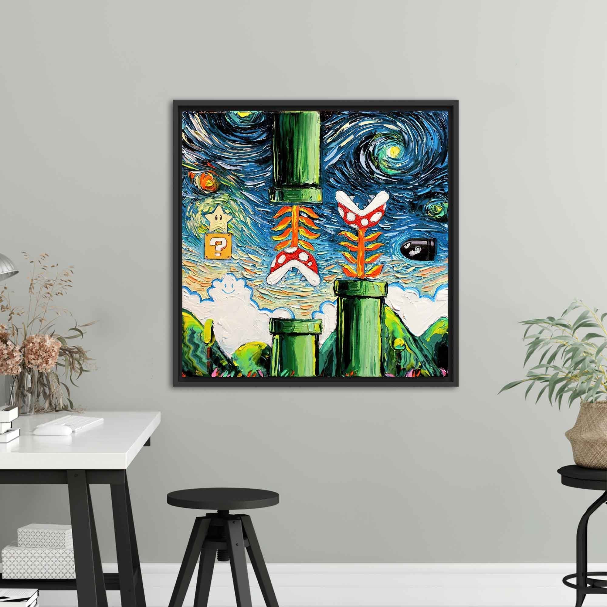 Van Gogh Style Mario Painting, Modern Wall Art, Gaming Room Wall Decor, Super Mario World Wall Art, Starry Night Wall Decor, - image 5