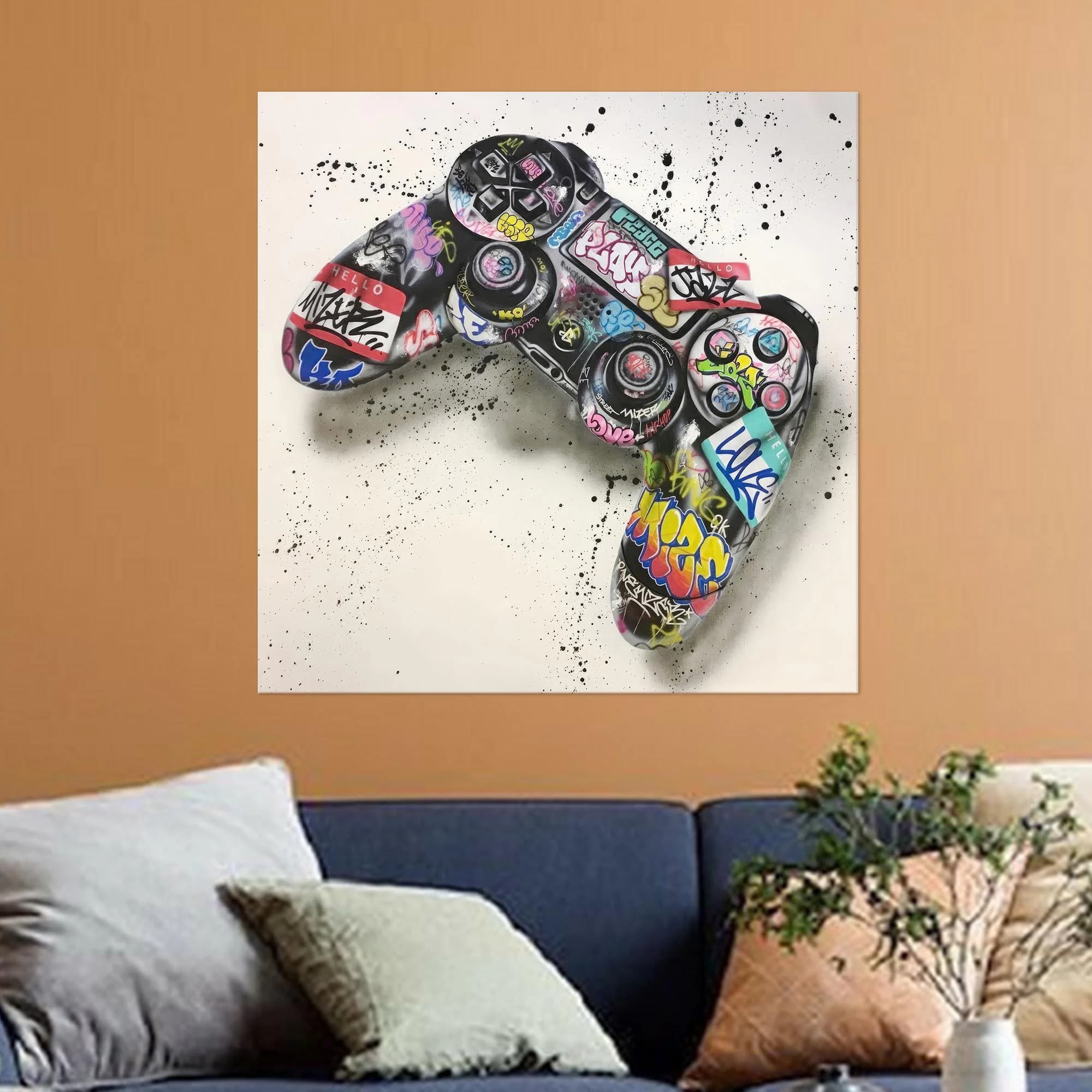 Banksy Graffiti Wall Hangings, Graffiti Game Console Art Canvas, Banksy Canvas Poster, Play Room Wall Hanging, Personalized Gift For Boy