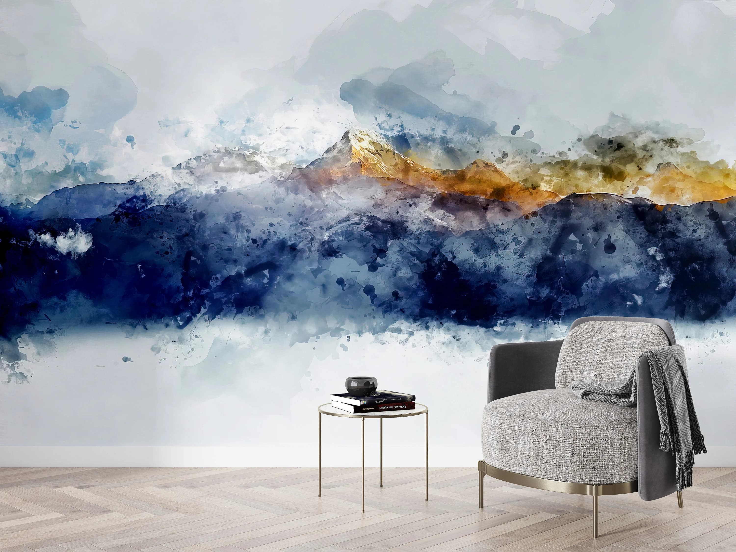 Watercolor Mountain Printing, Modern Wallpaper, Mountain View Wallpaper, Watercolor Mountain Wall Art, Abstract Mountain Wall Mural,
