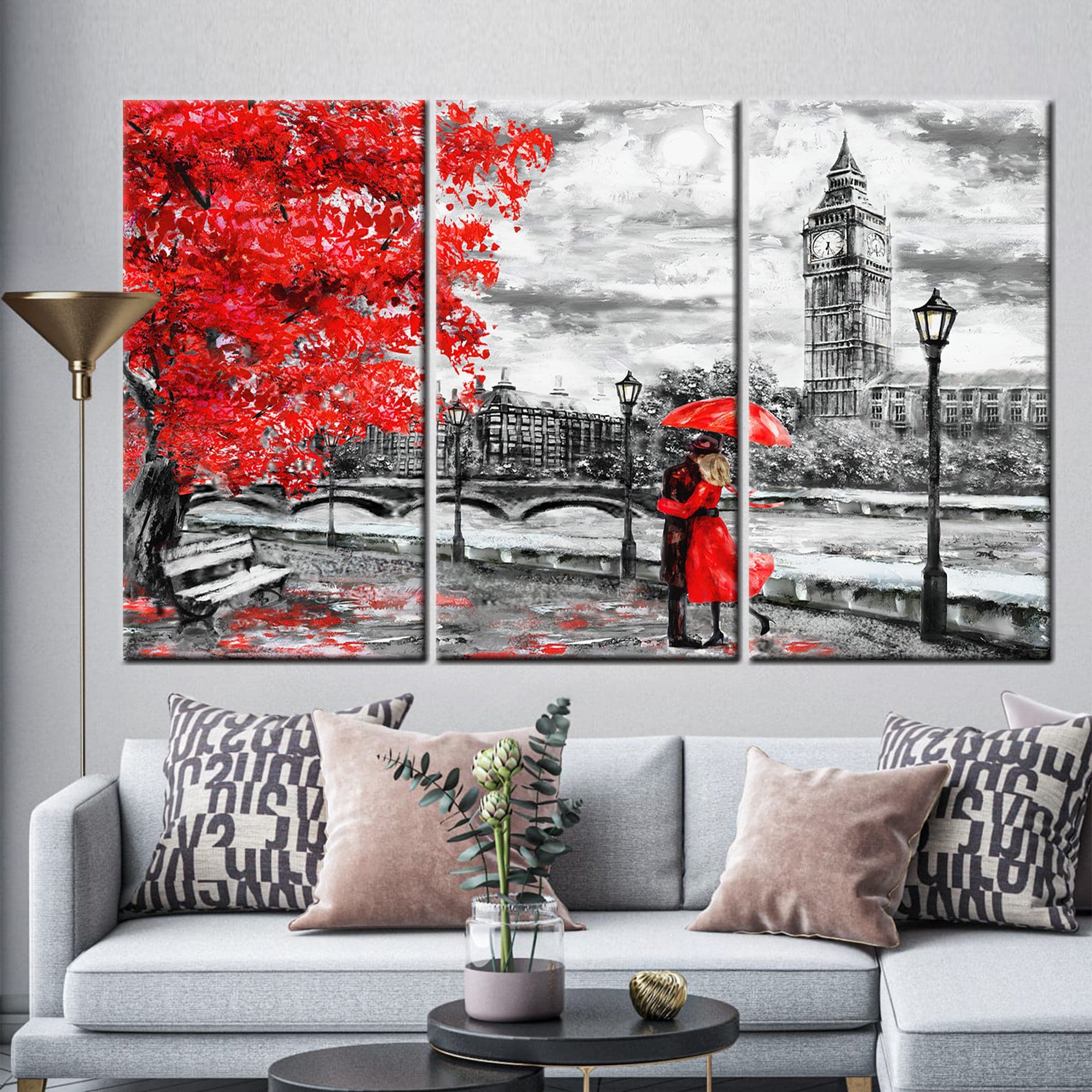 Modern Art Canvas, London Art, Umbrella Canvas Art, Red Umbrella Art, Landscape Art Canvas, Red Tree Canvas, Lovely Canvas Art, - image 4